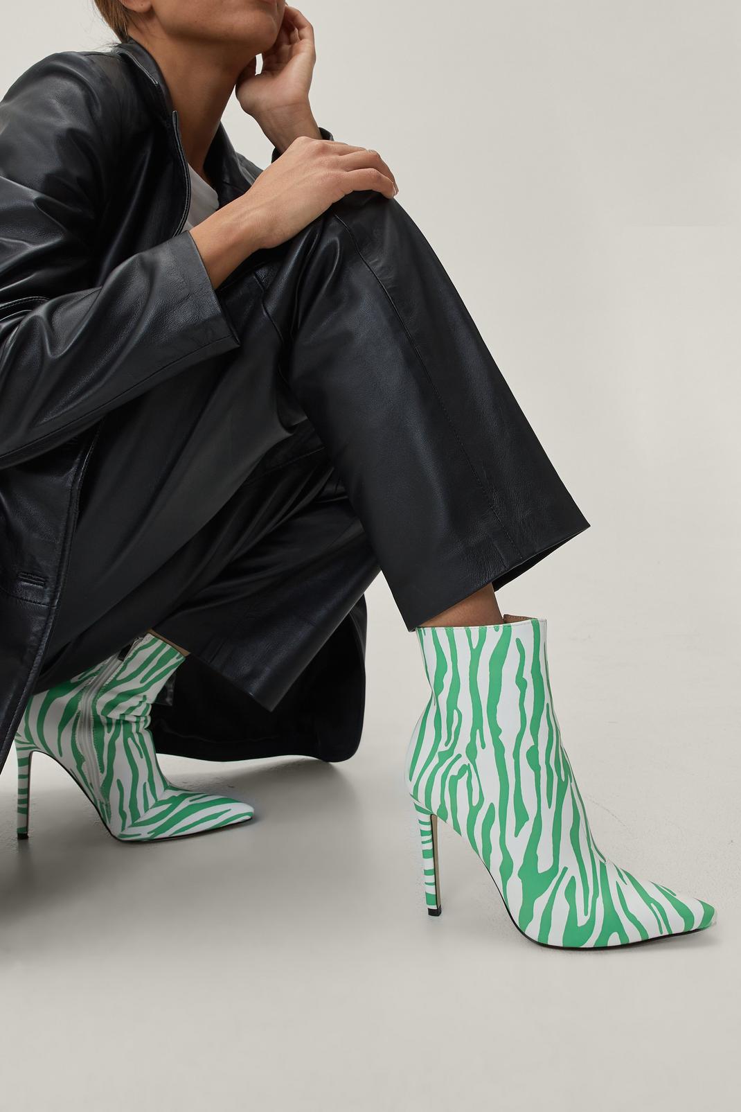 Green Zebra Print Stiletto Boots
