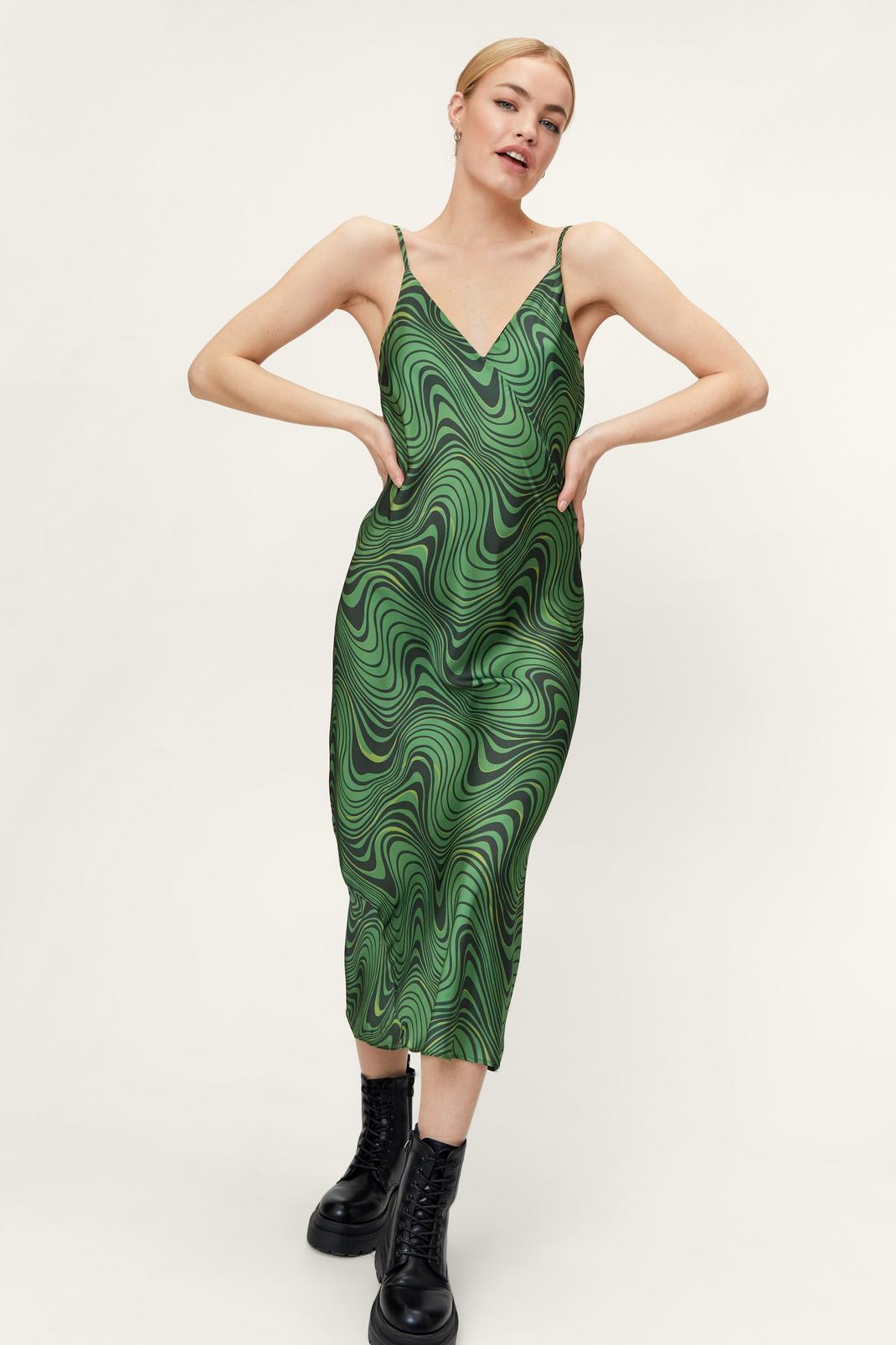 Green Marble Print Midi Slip Dress
