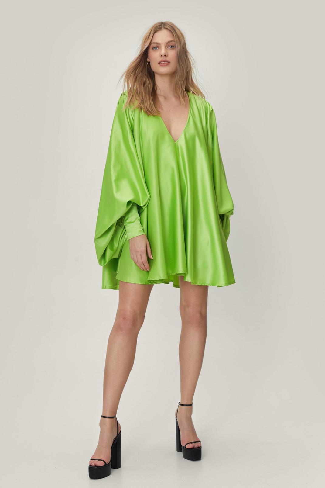 Green Plunge Batwing Mini Dress