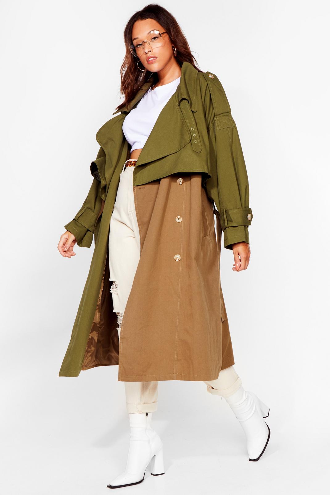 Plus Size Two Tone Belted Trench Coat