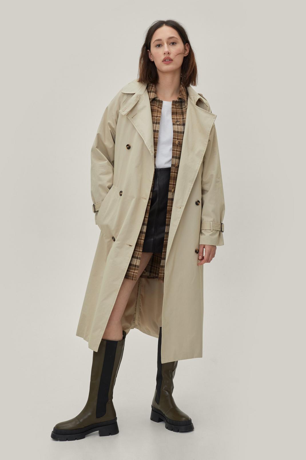 Twill Button Detail Belted Trench Coat