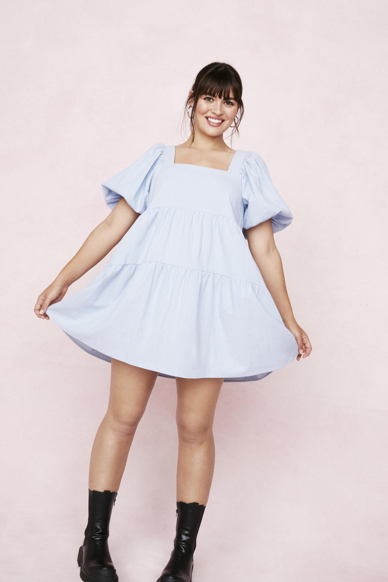 Plus Size Puff Sleeve Mini Dress