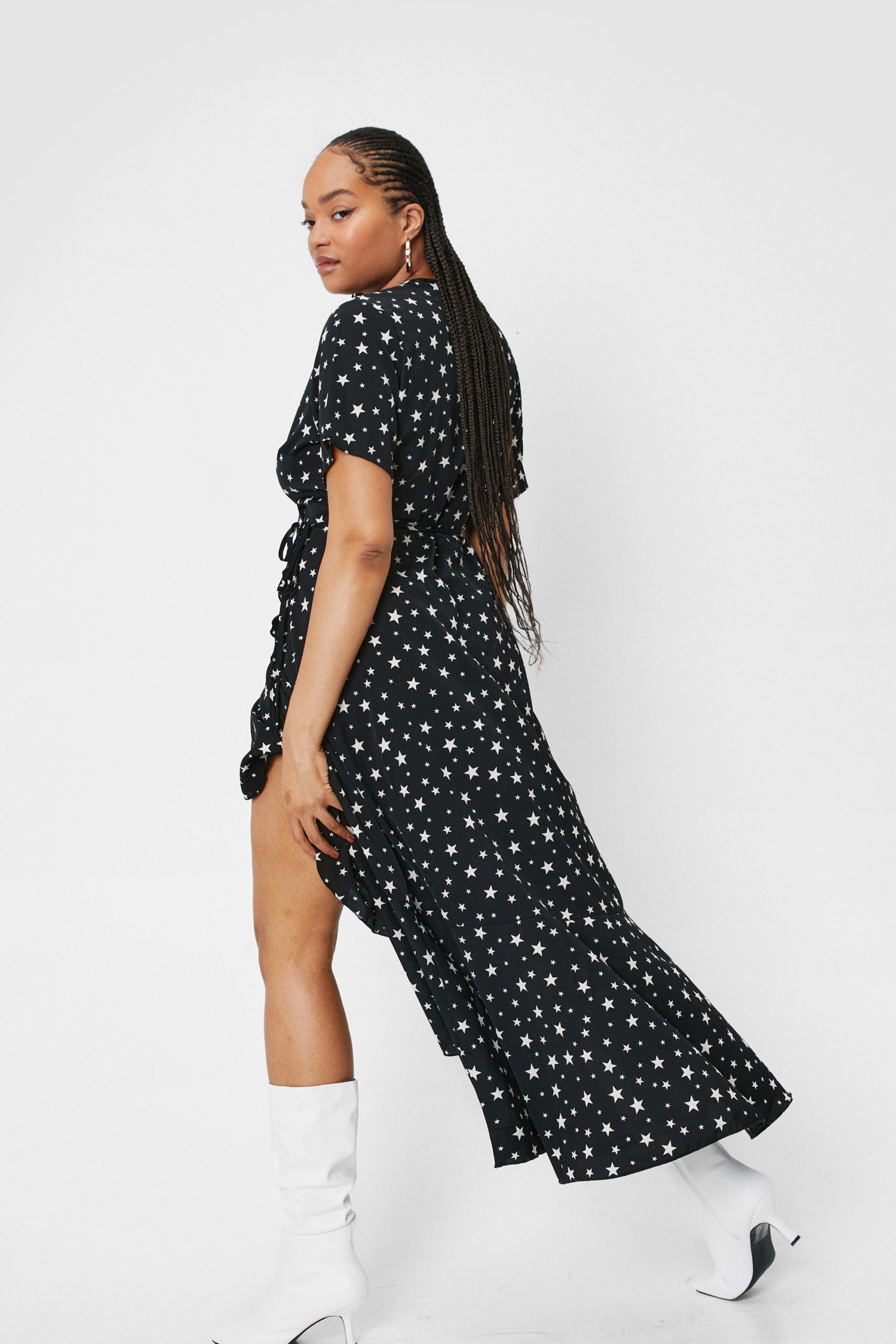 Plus Size Star Print Wrap Maxi Dress