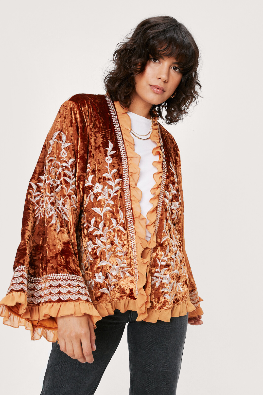 Velvet Embroidered Kimono Jacket