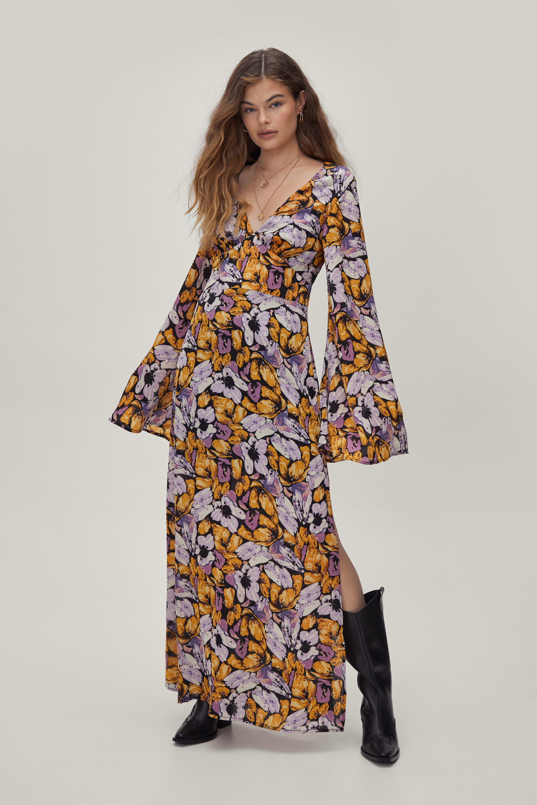 Floral Kimono Sleeve Maxi Dress