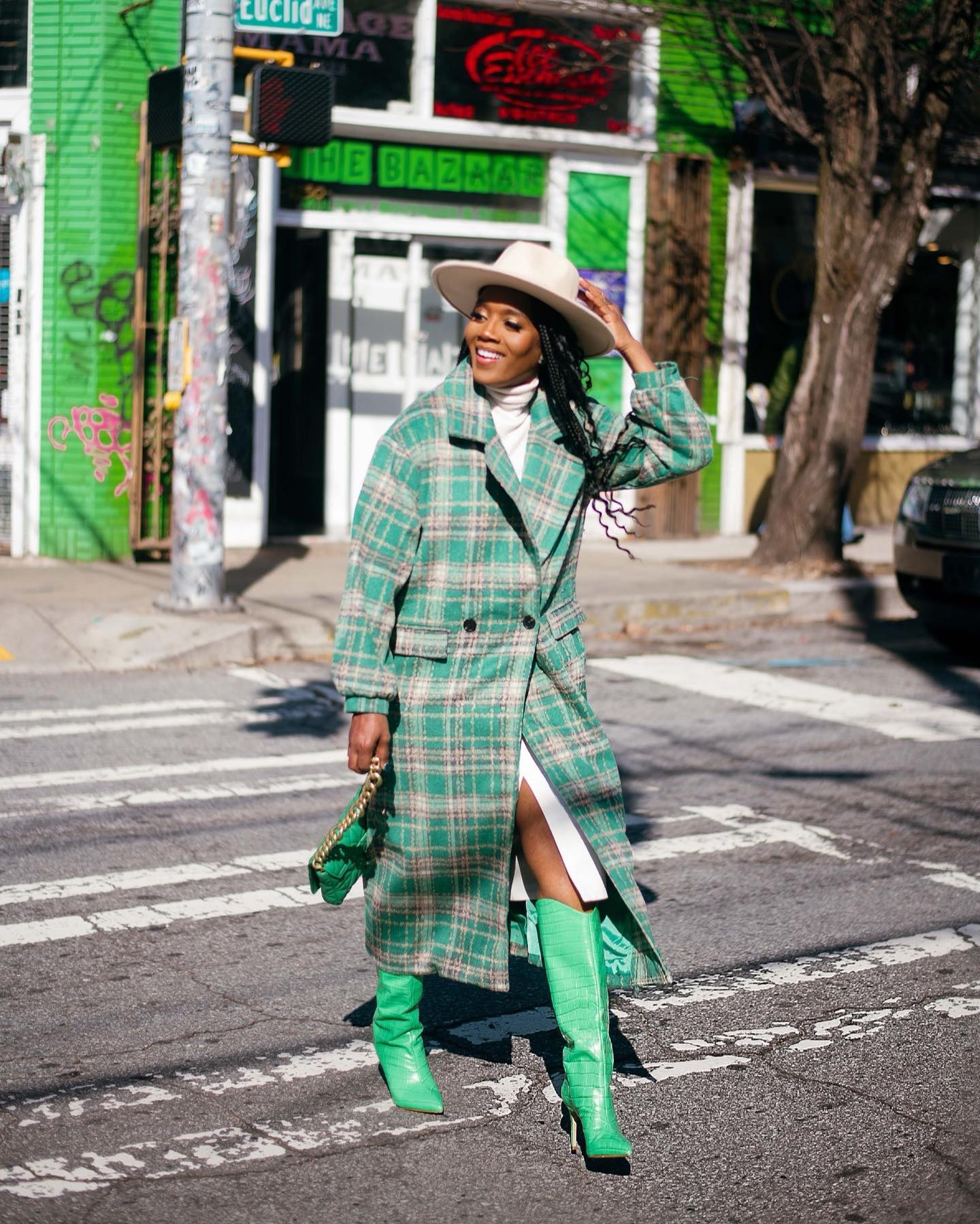 Olive Dress and Burgundy Booties - Doused in Pink