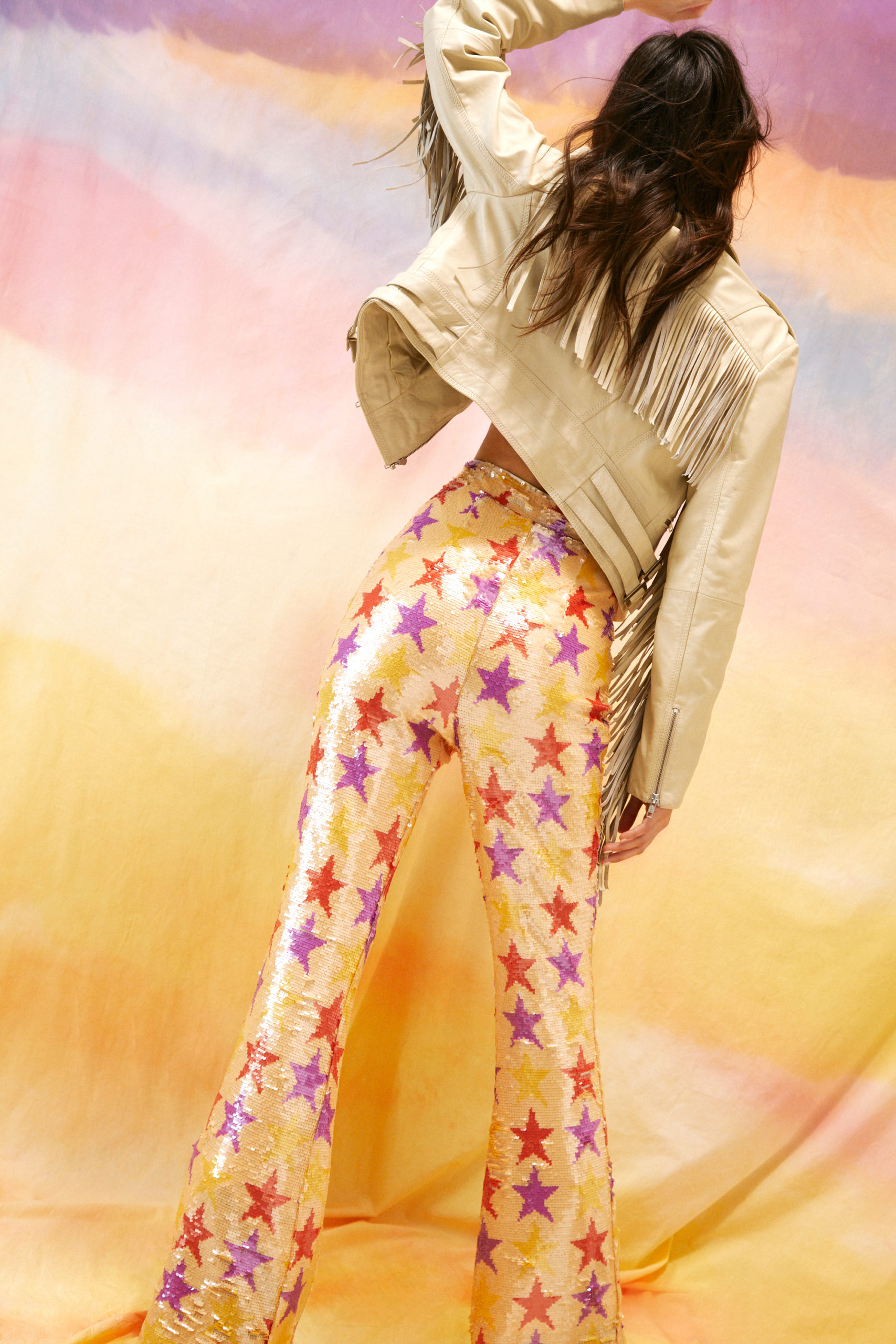 Sequin Star Detail Fit and Flare Pants