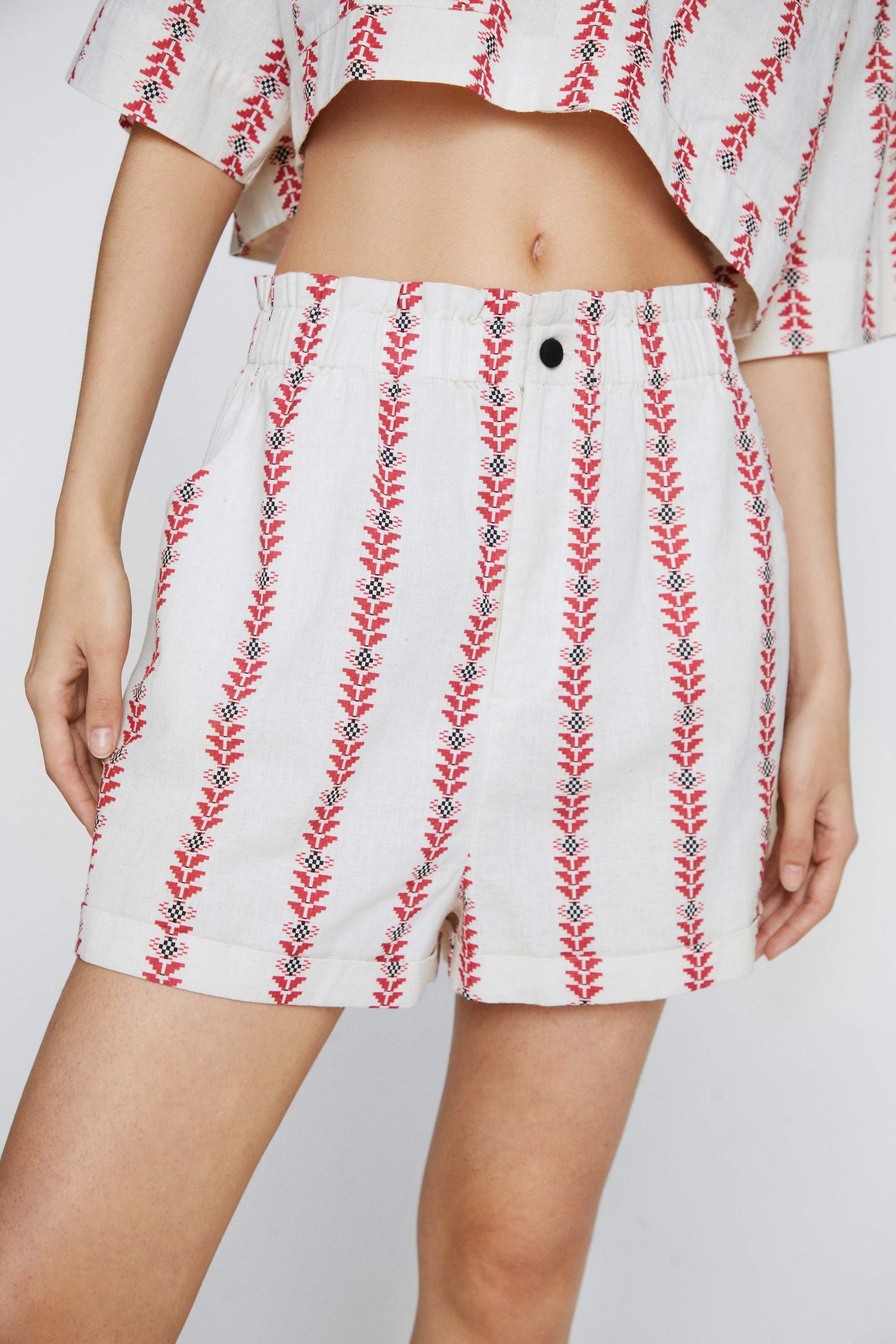Aztec Striped Paperbag Waist Shorts