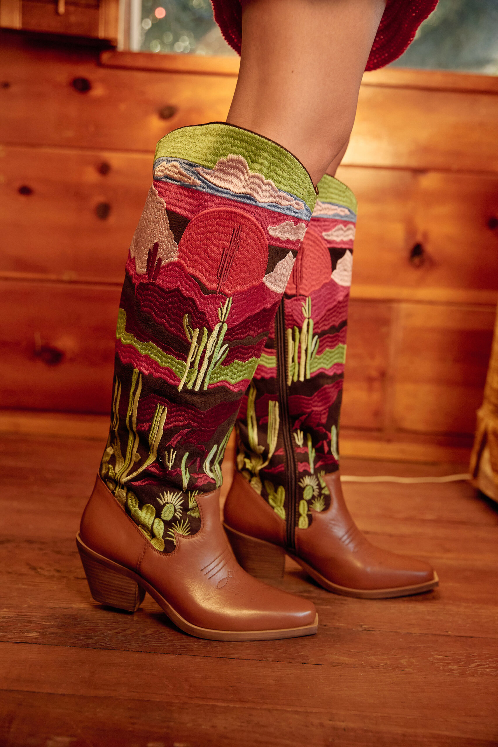 Leather Embroidered Knee High Western Boot