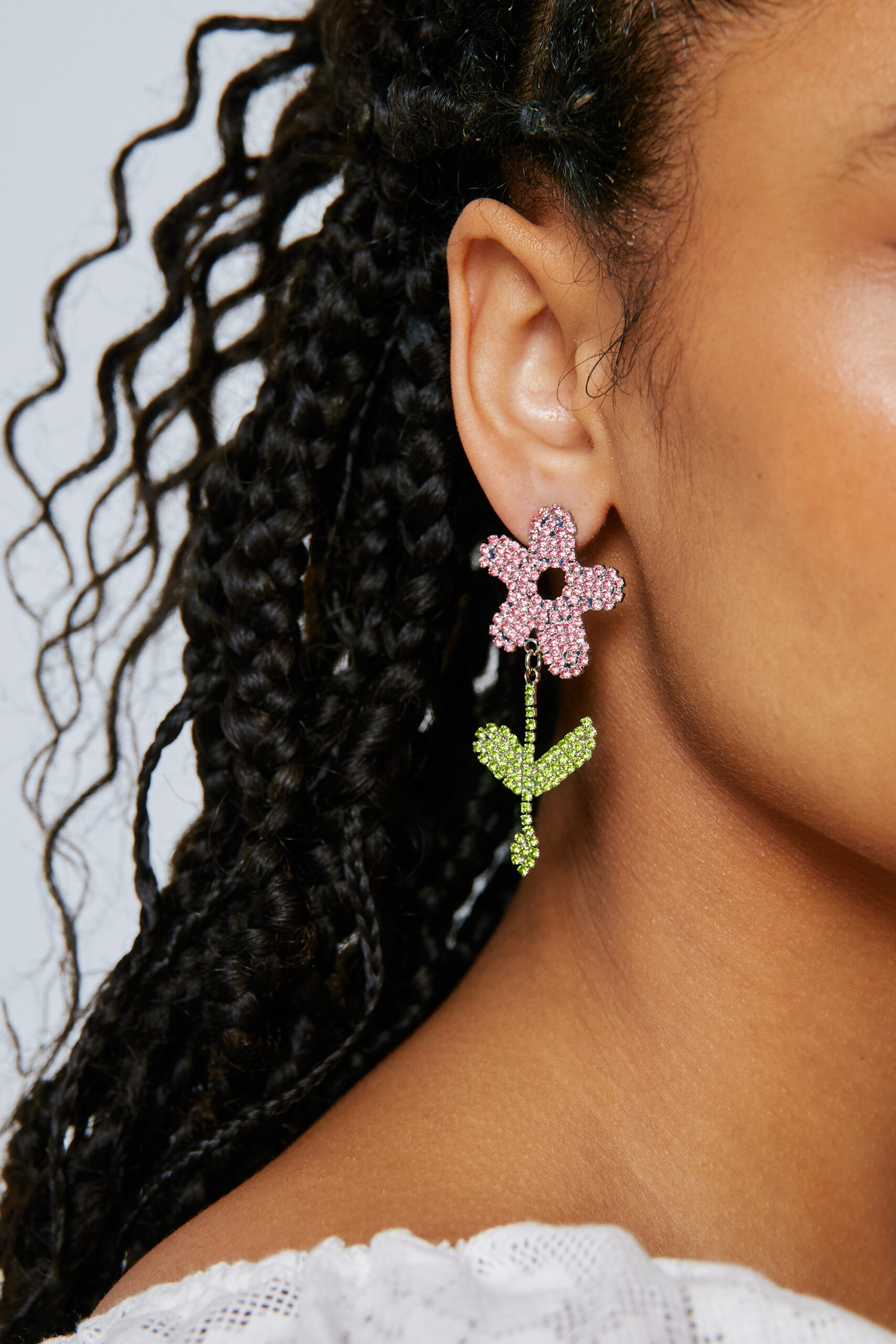 Diamante Flower Drop Earrings