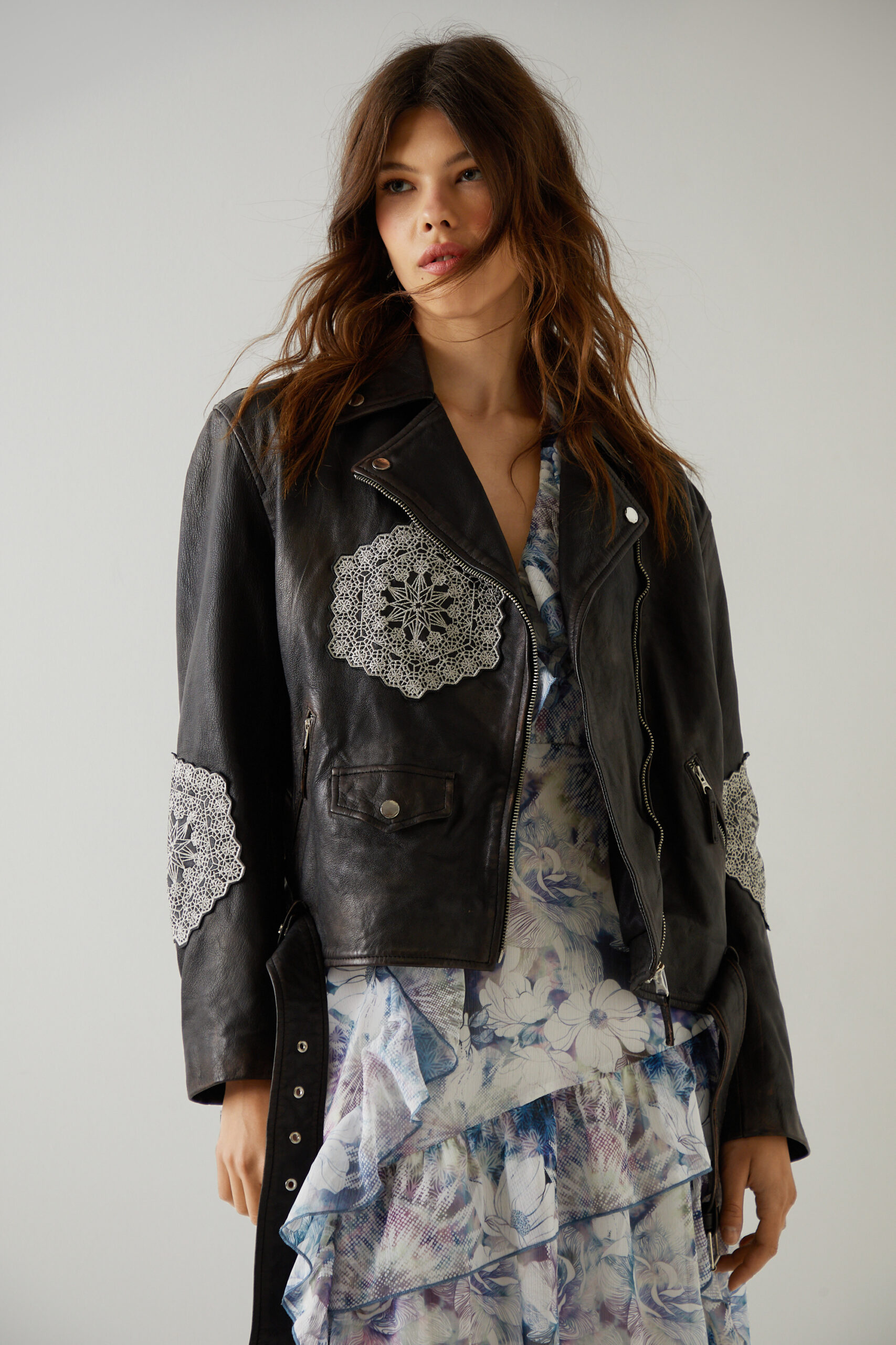 Nasty Gal X Nick Fierro Embroidered Real Leather Jacket
