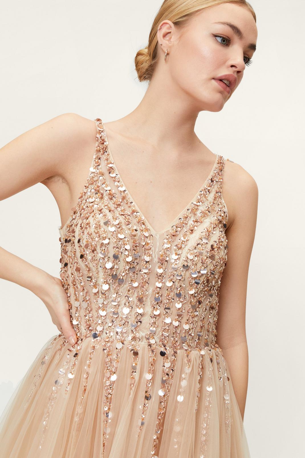Maxi Sequin Tulle Sparkly Prom Dress