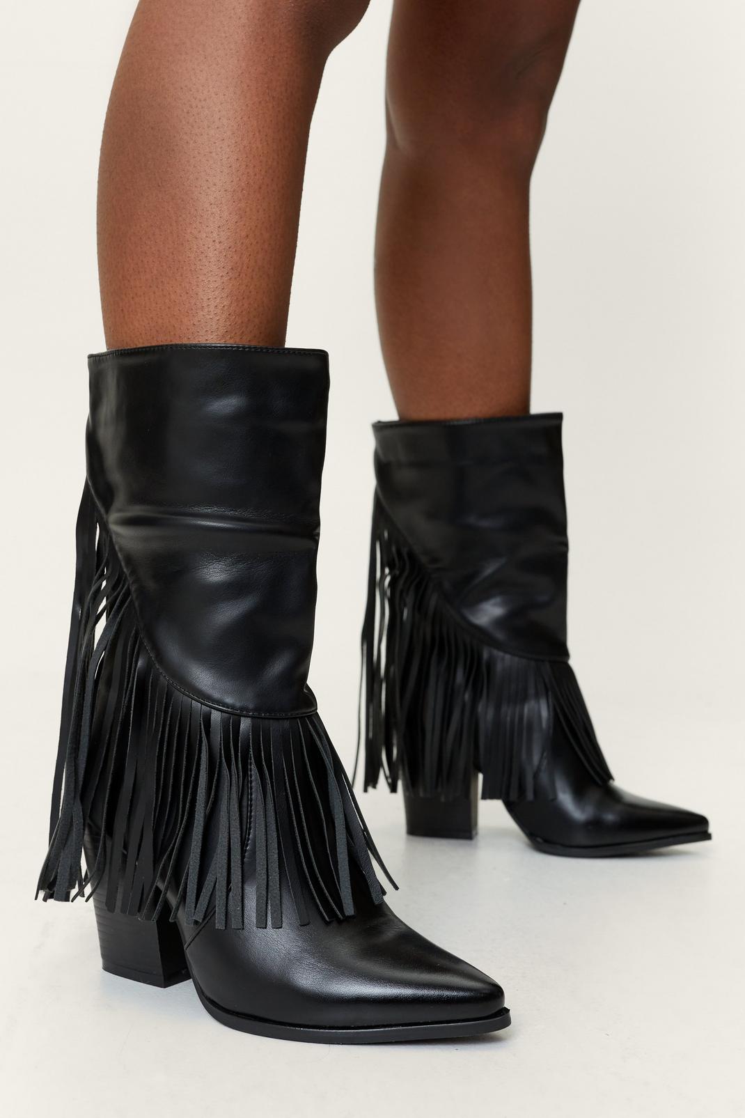 Faux Leather Fringe Western Boots