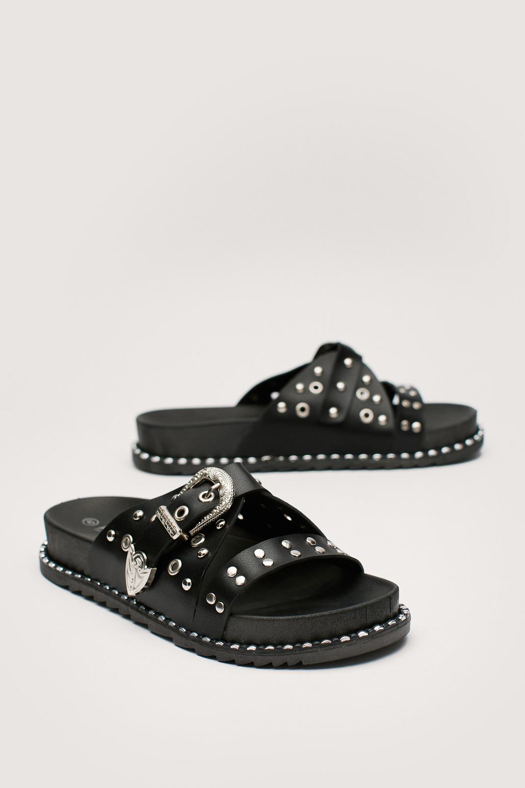 Faux Leather Western Studded Sliders