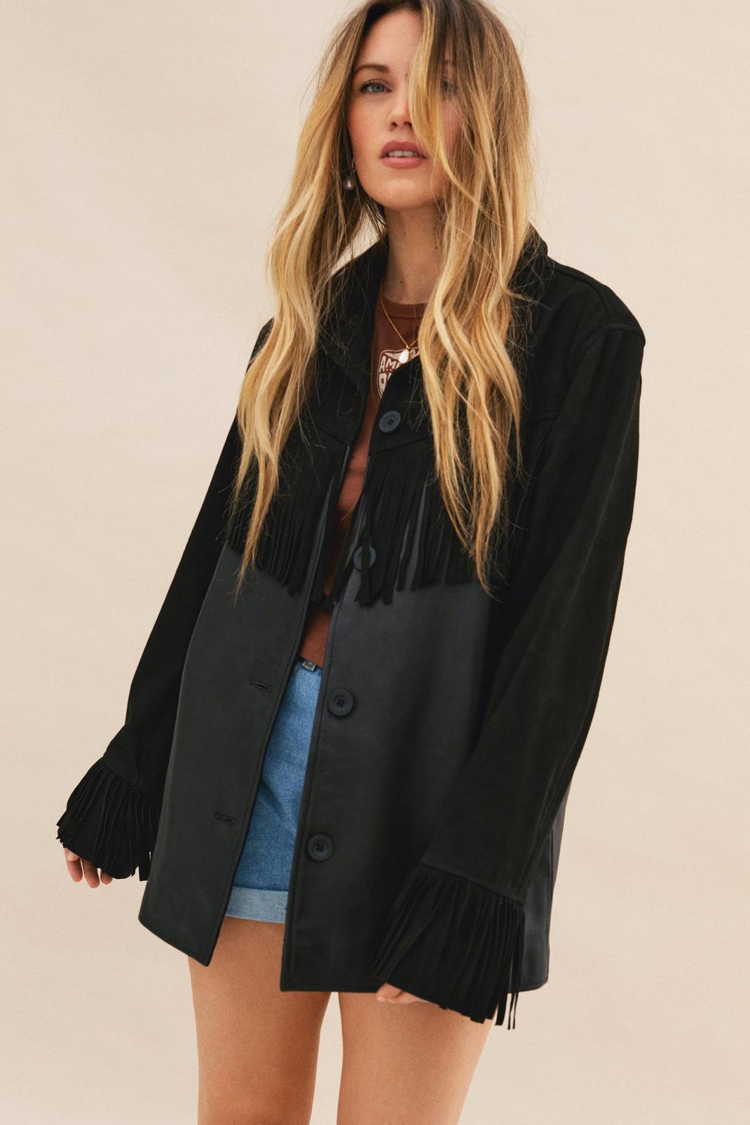 Real Leather and Suede Fringe Jacket