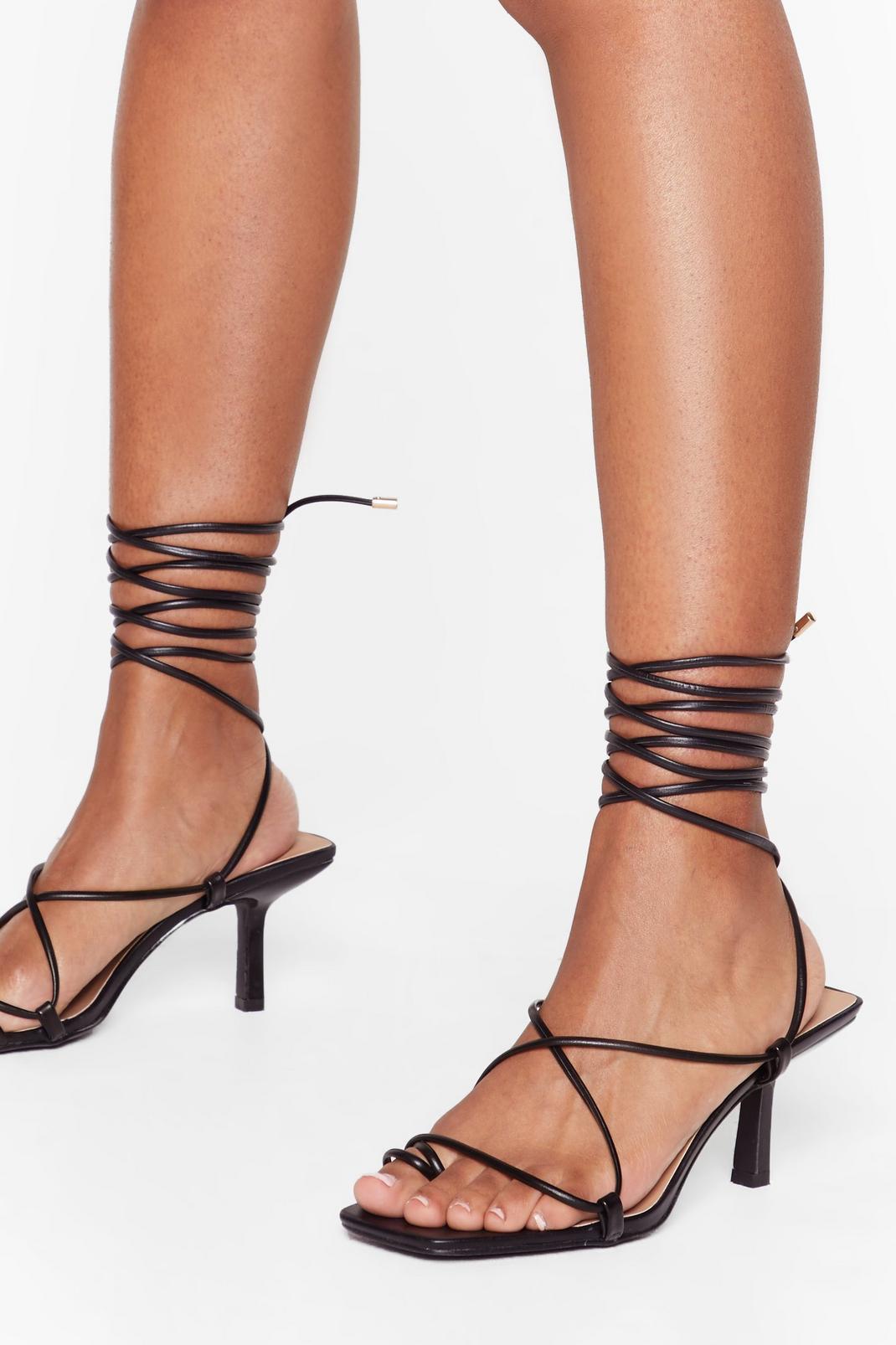 Strappy Lace Up Kitten Heeled Sandals