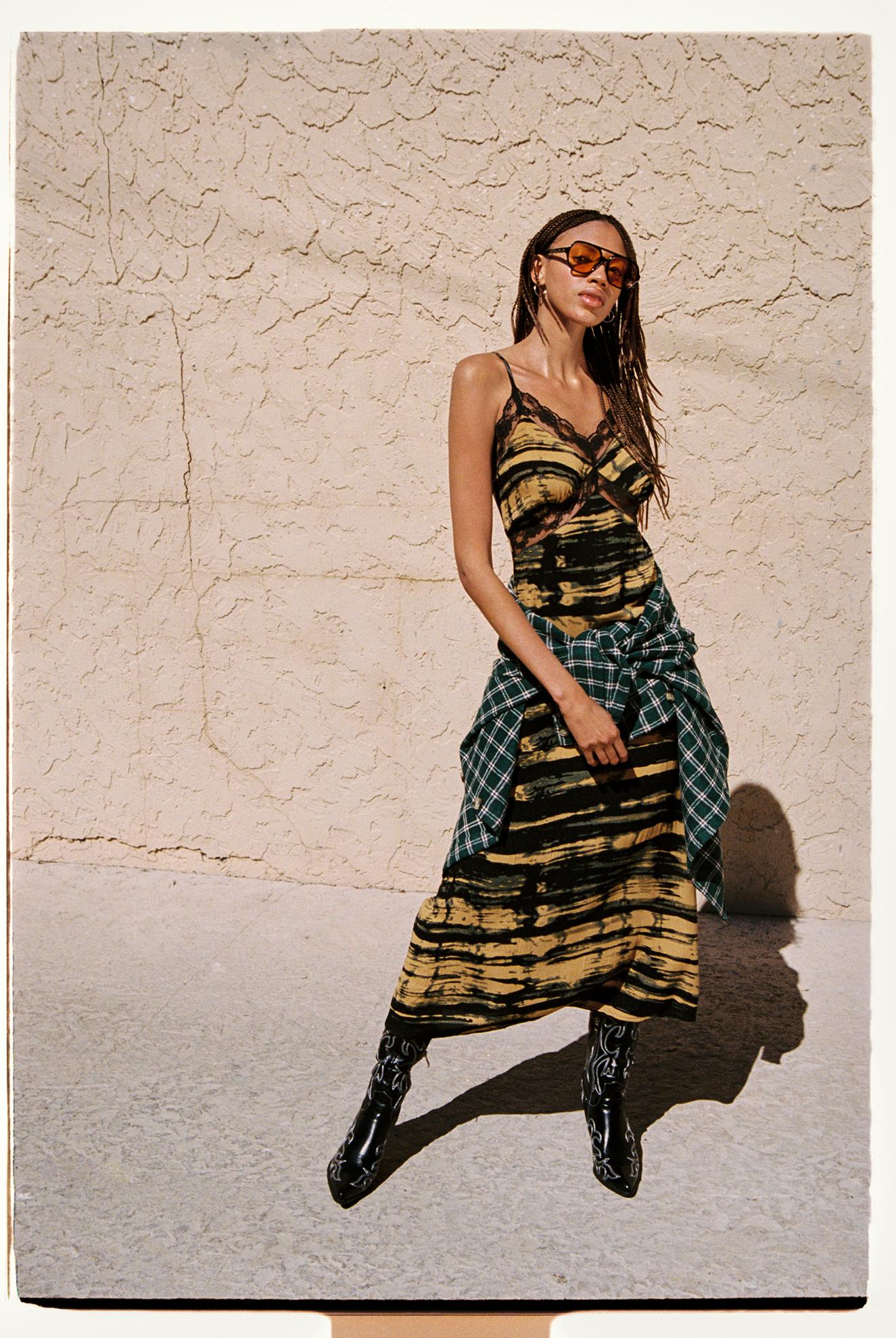 Tie Dye Lace Trim Maxi Dress