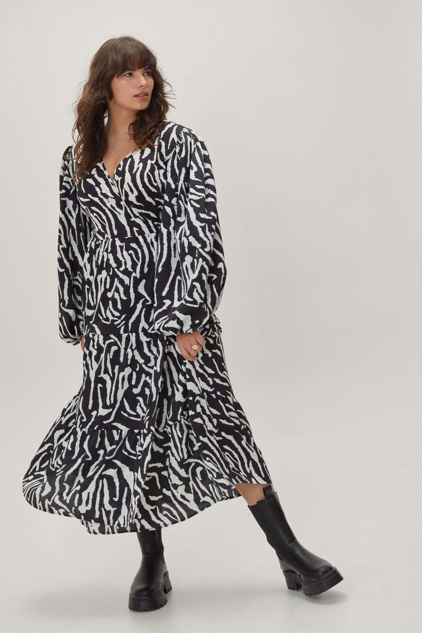 Plus Size Zebra Wrap Midi Dress