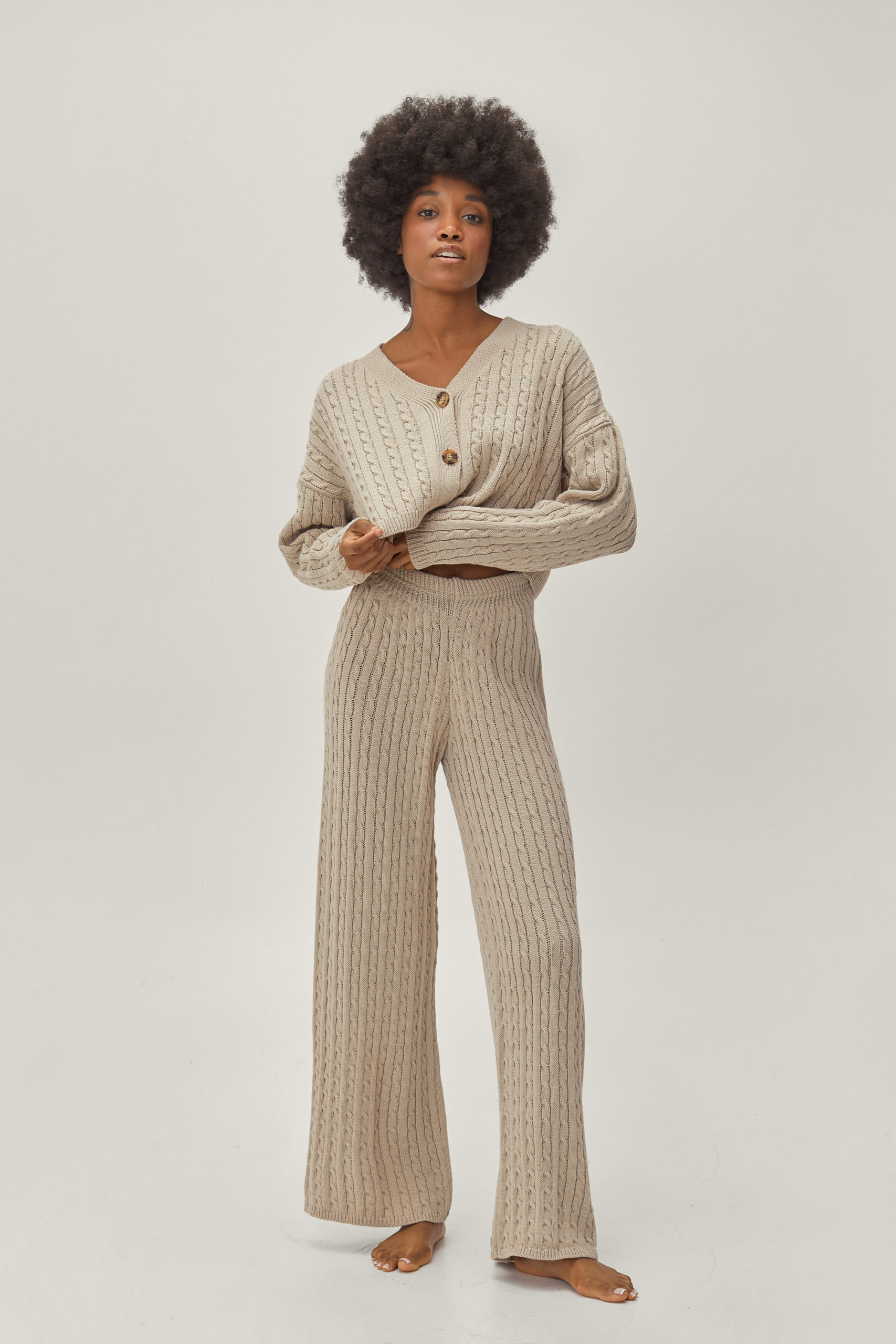 Petite Cable Cardigan And Pants Lounge Set