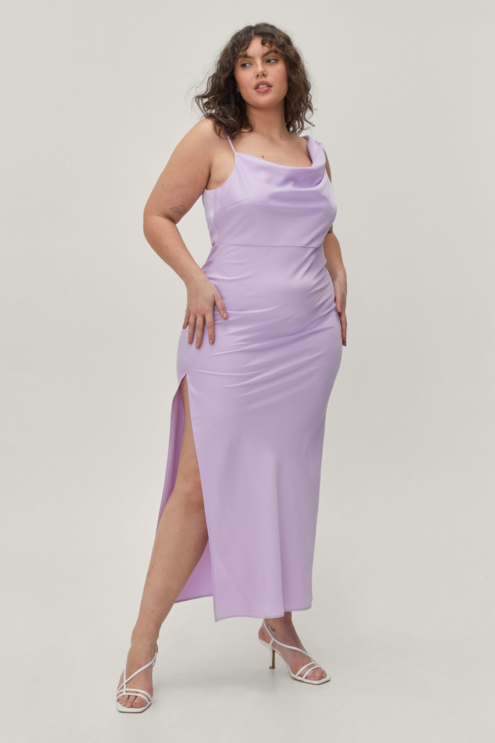 Plus Size Asymmetric Maxi Slip Dress