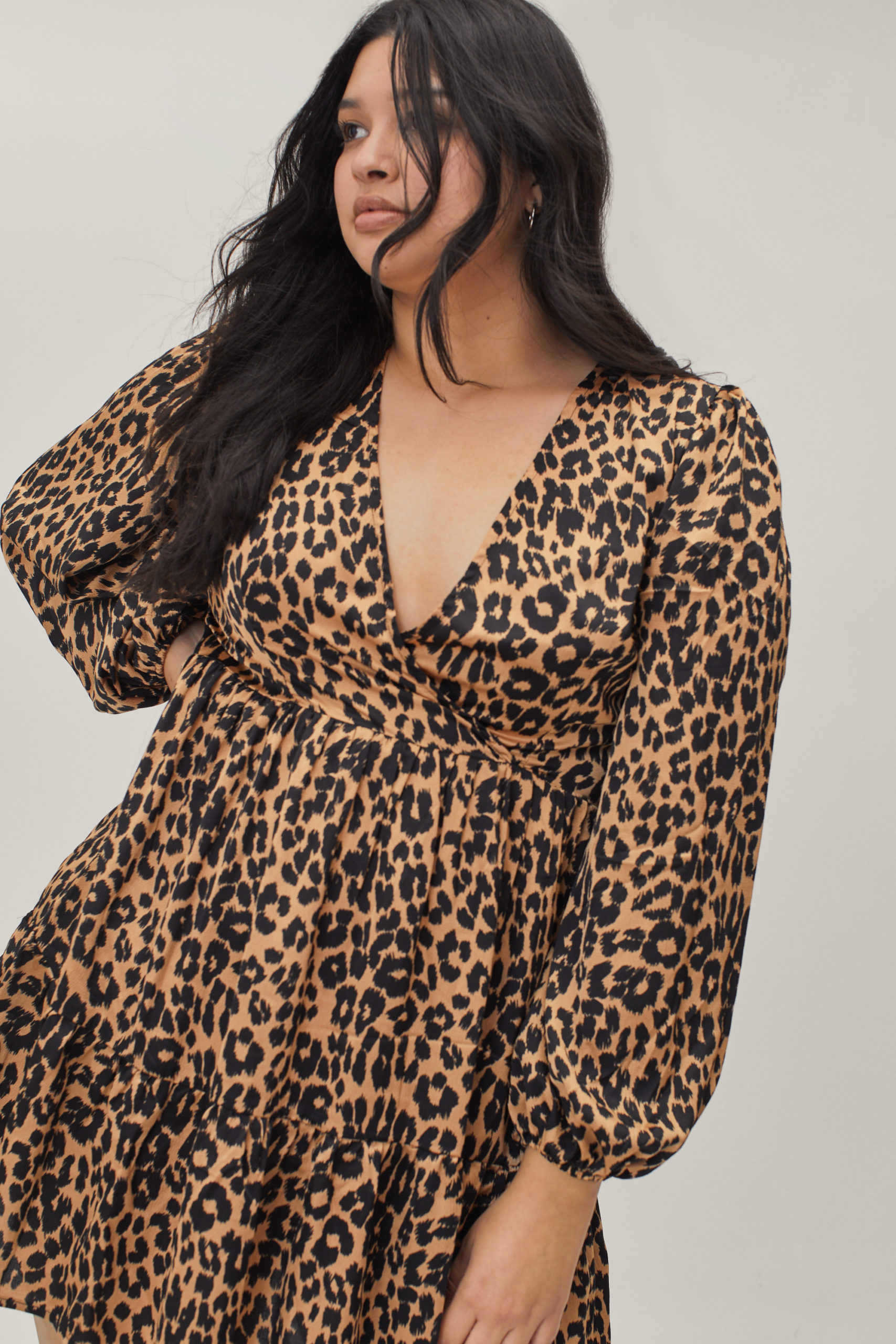 Plus Size Leopard V Neck Smock Dress