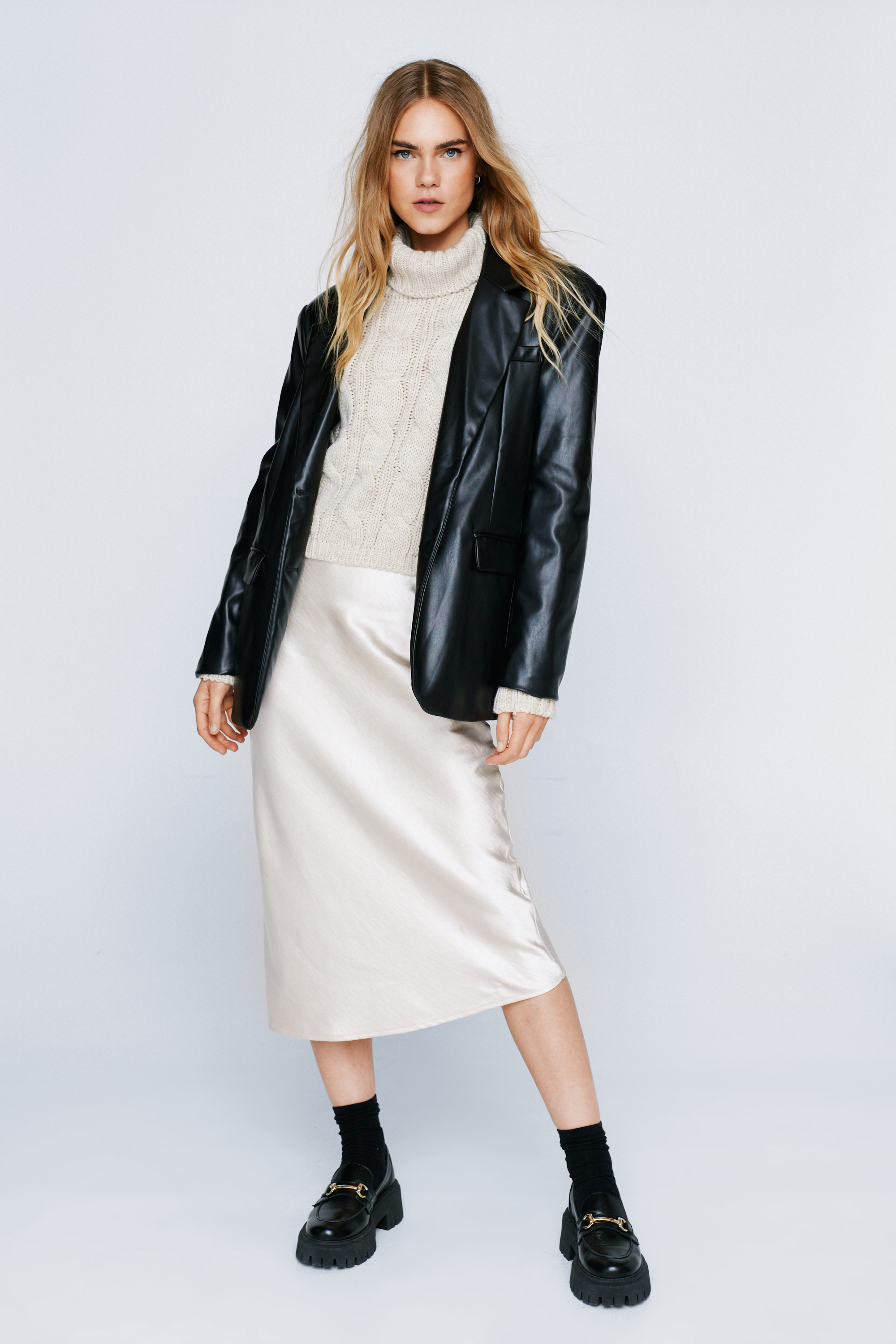 Slip dress with leather on sale jacket