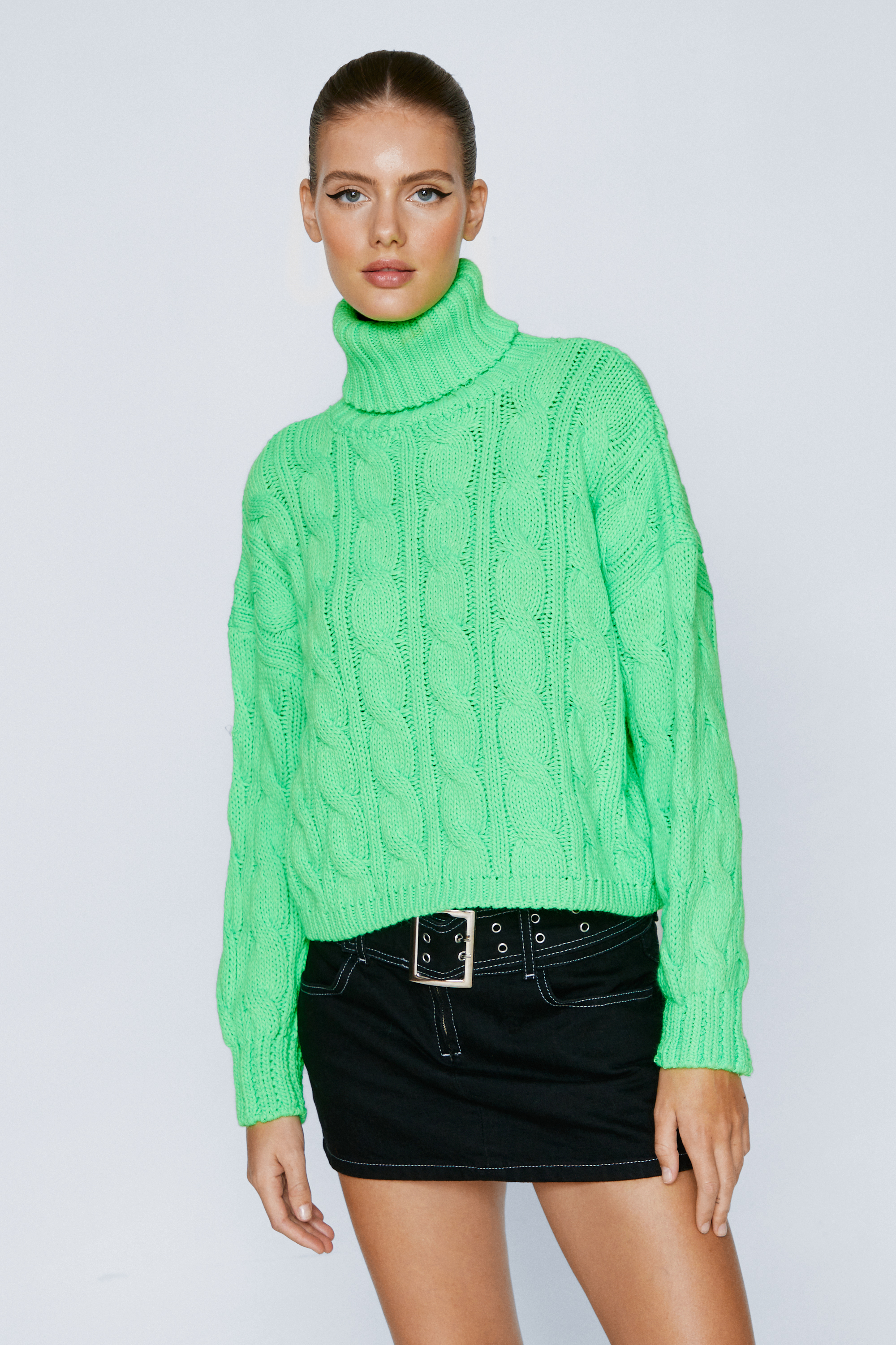 Roll Neck Cable Knitted Sweater