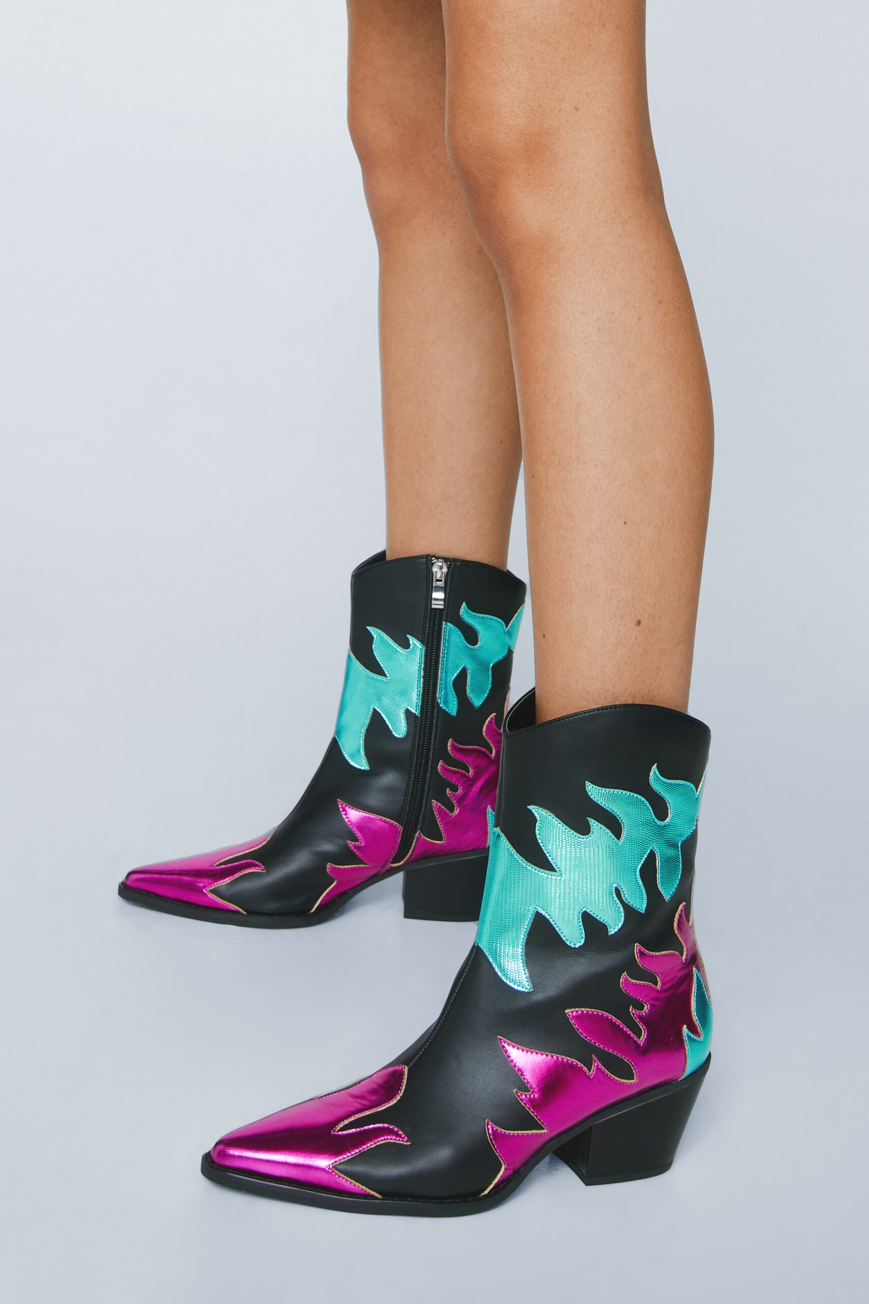 Faux Leather Flame Contrast Cowboy Boot