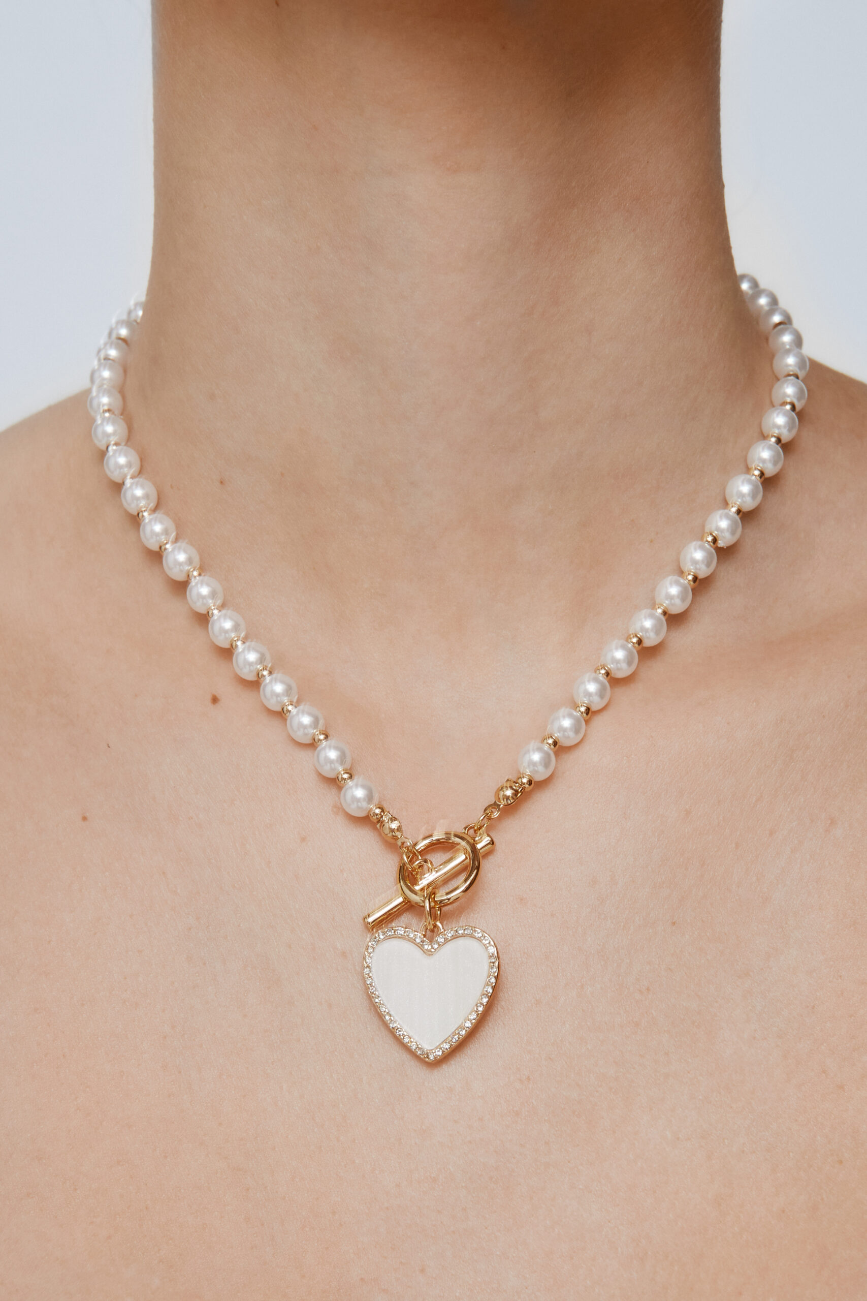 Diamante Pearl Heart Necklace