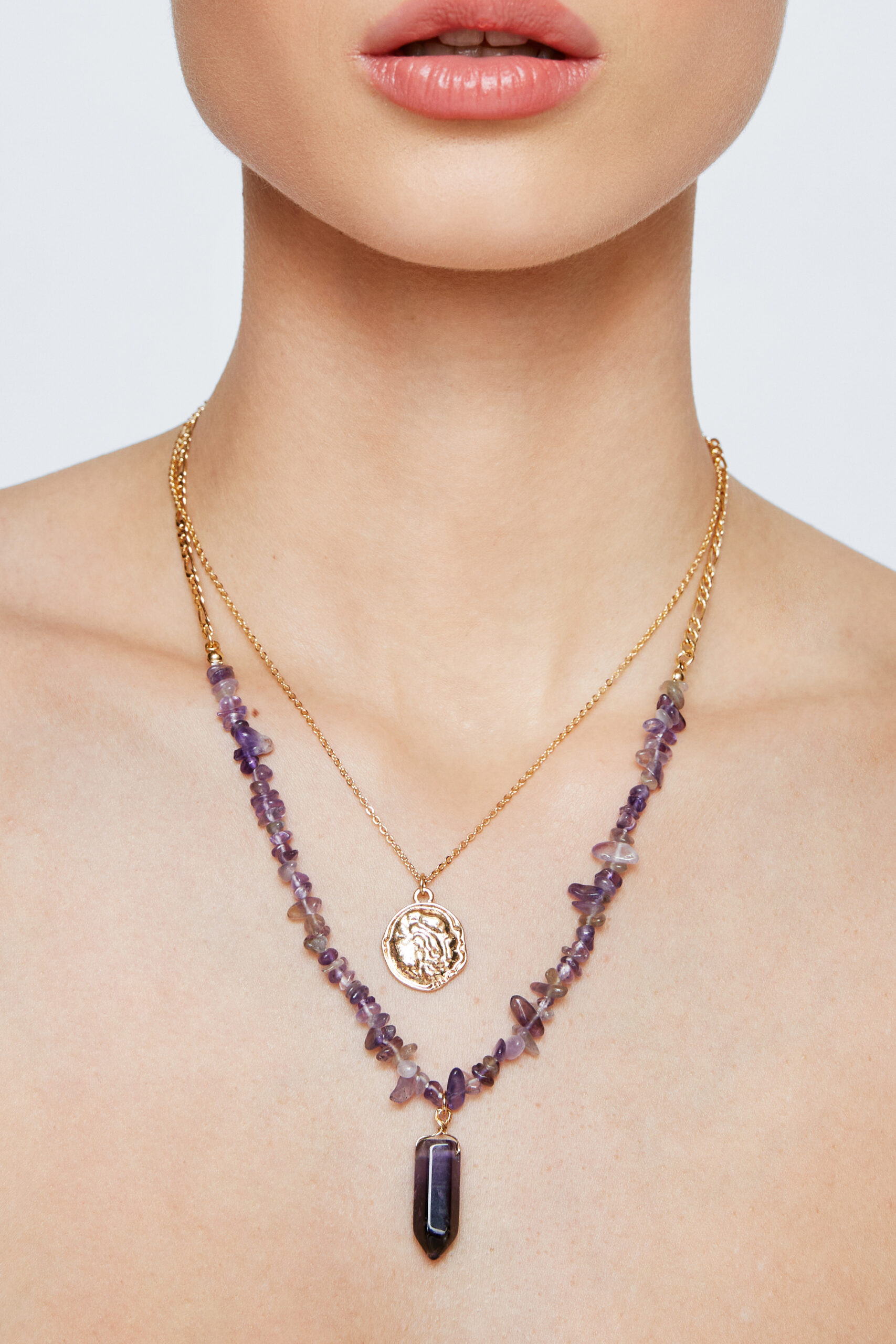 Crystal Embellished Layered Pendant Necklace
