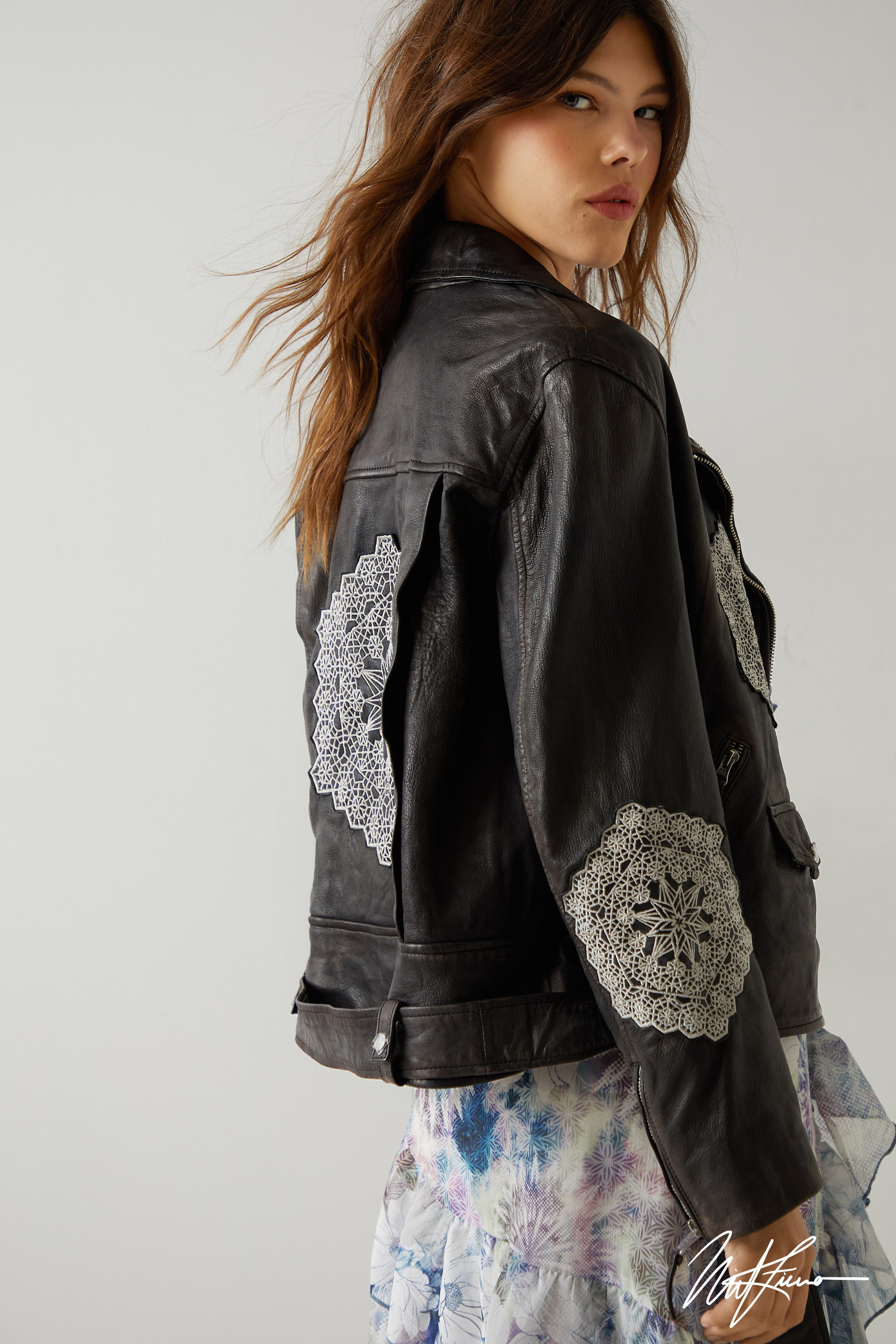 Nasty Gal X Nick Fierro Embroidered Real Leather Jacket