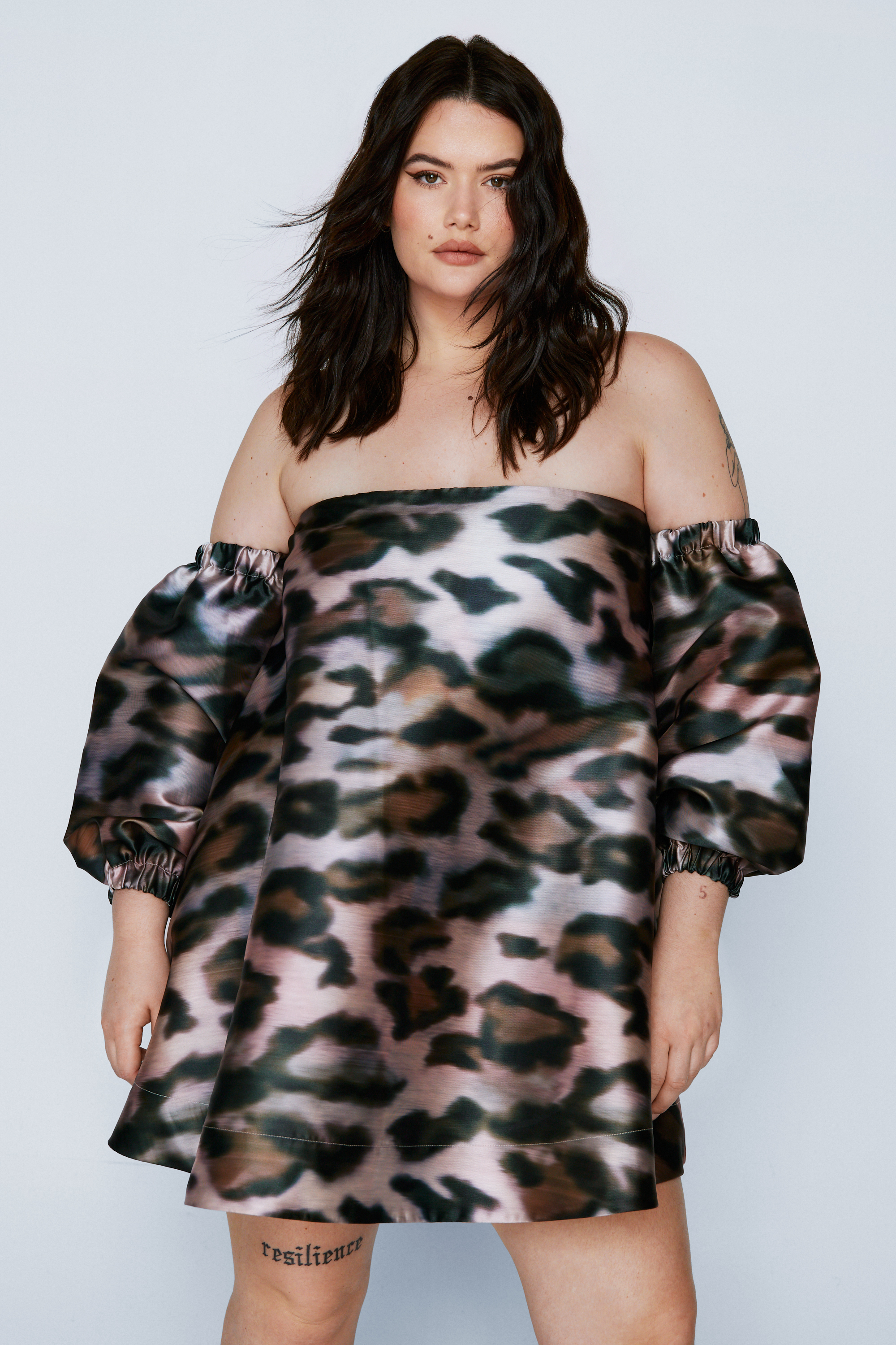 Plus Size Leopard Print Bardot Structured Mini Dress