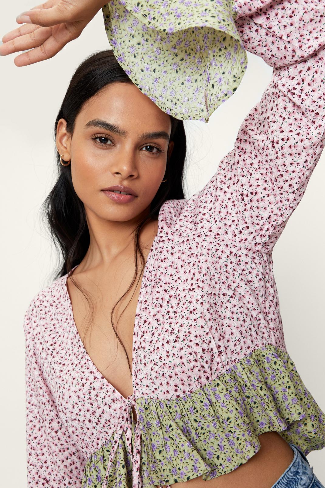 Ditsy Floral Print Tie Front Top