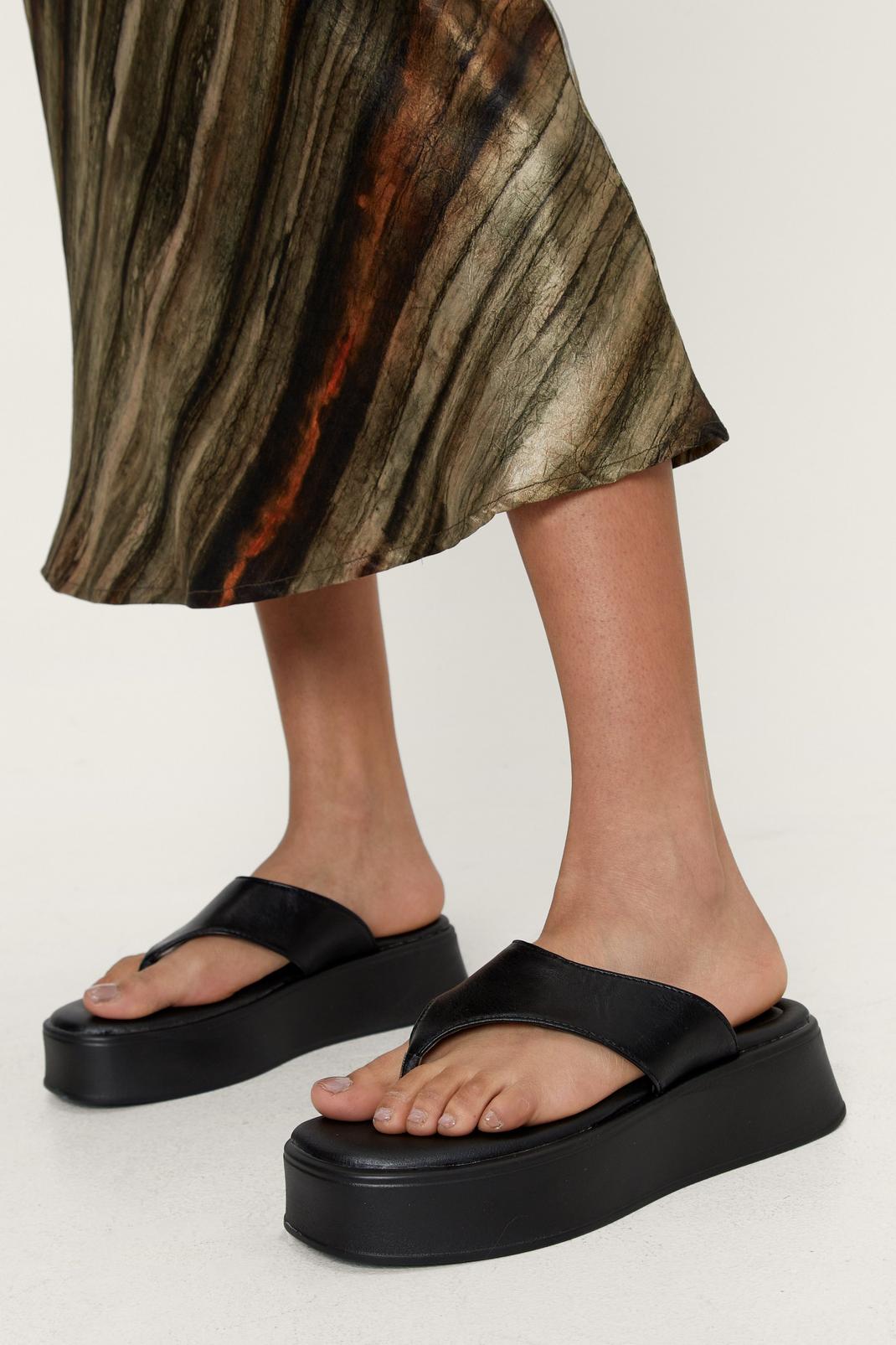 Faux Leather Thong Flatform Sandals