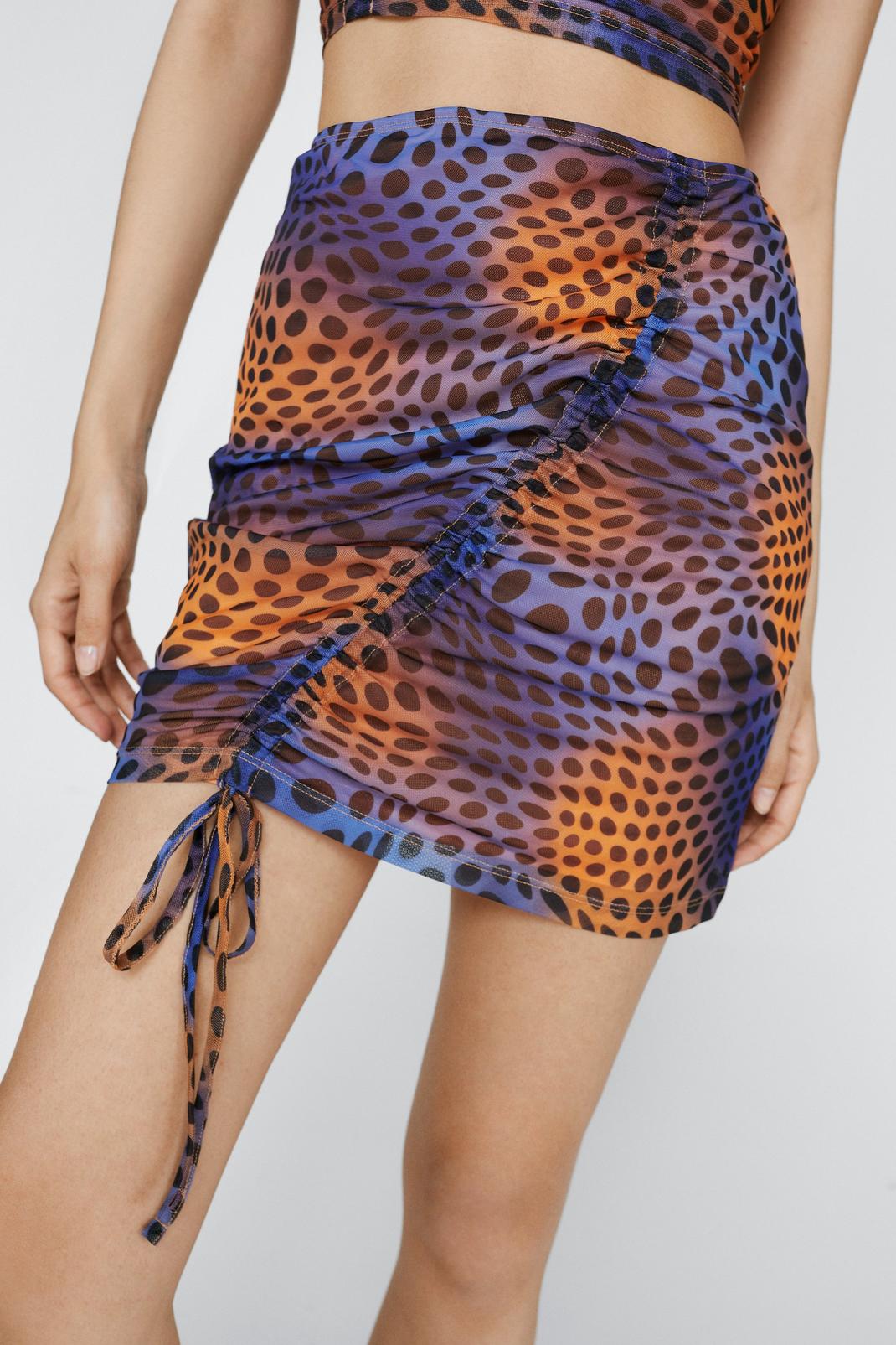 Abstract Mesh Ruched Mini Skirt
