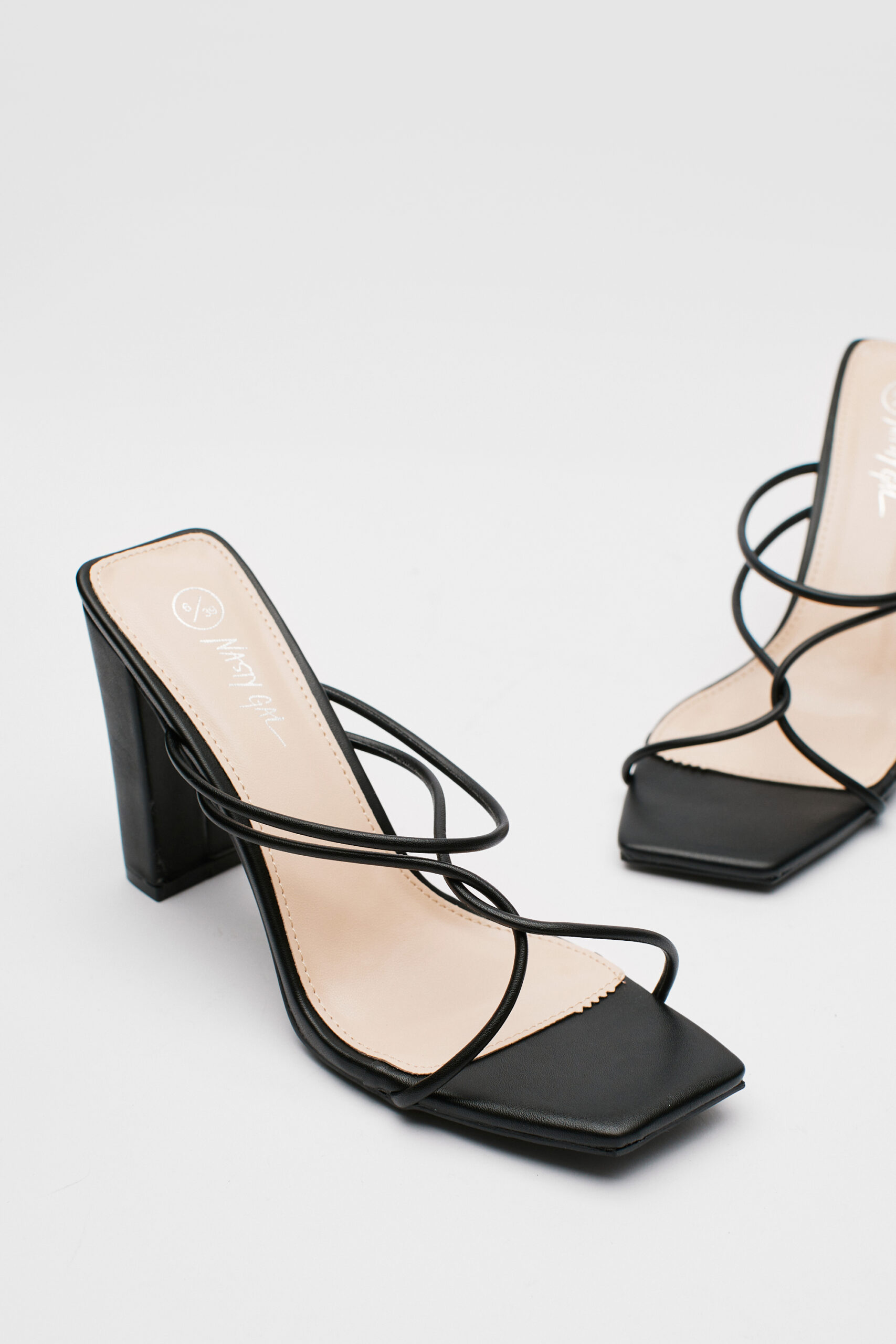 Strappy Faux Leather Heeled Mules