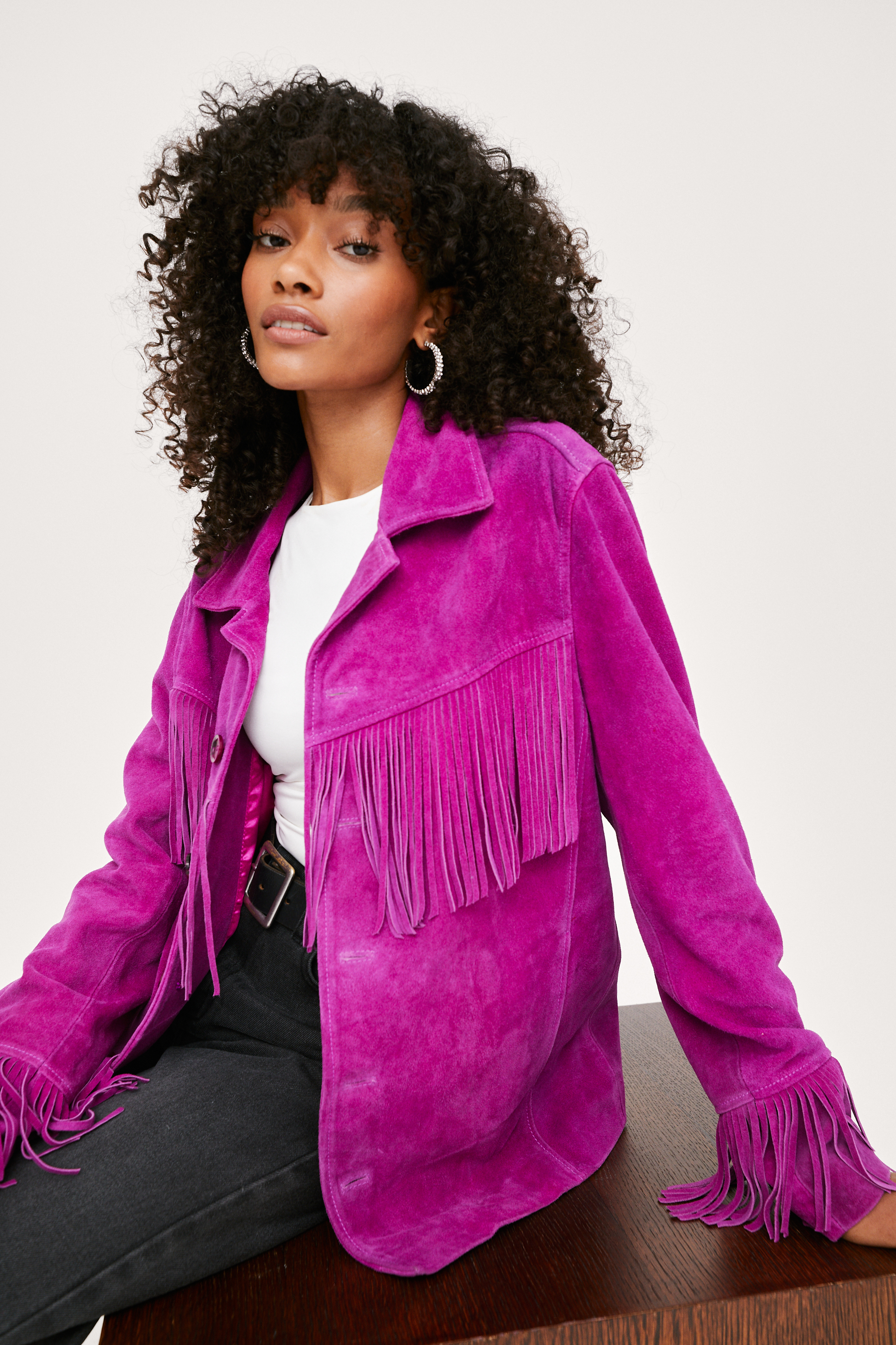 Real Suede Oversized Fringe Jacket