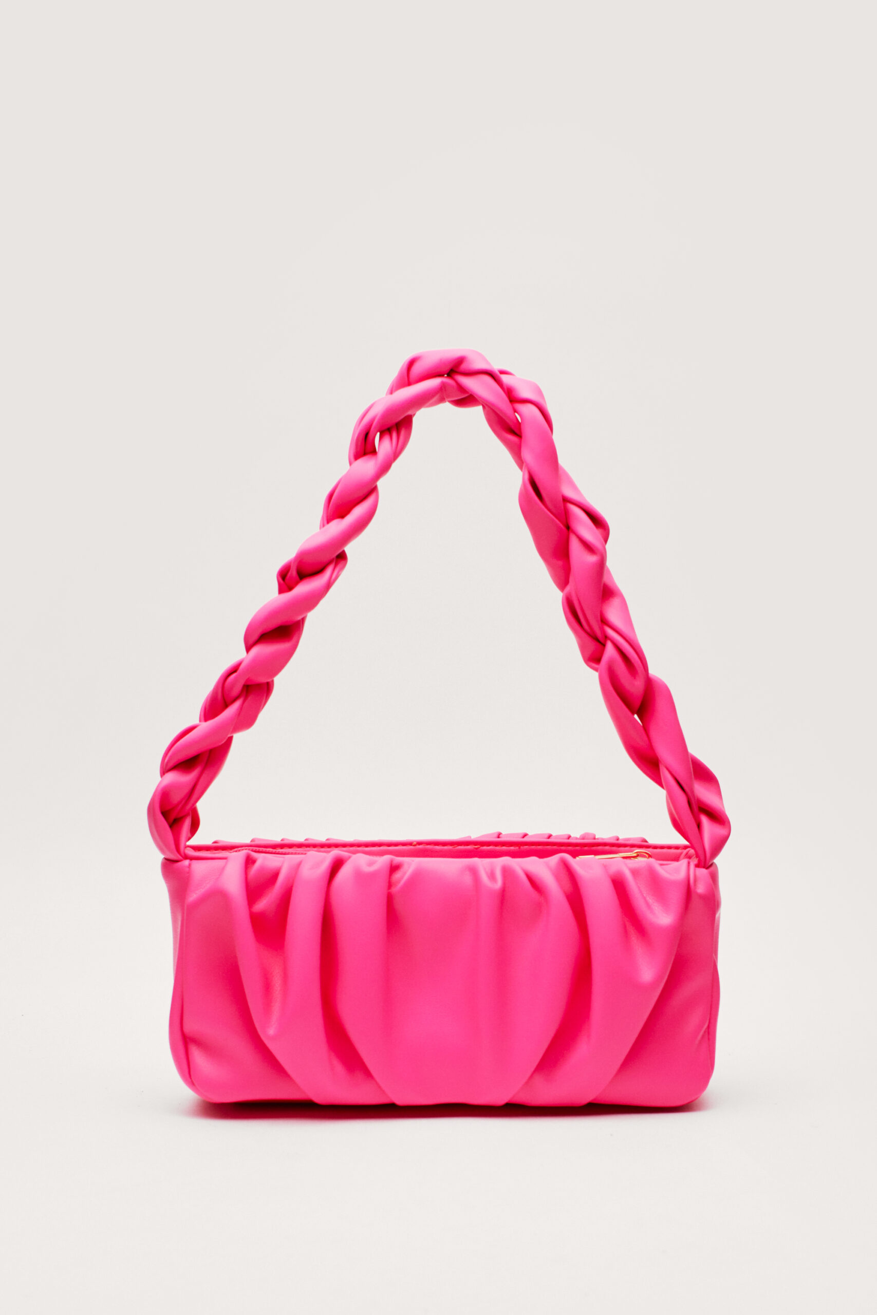 Pink Ruched Braided Shoulder Bag