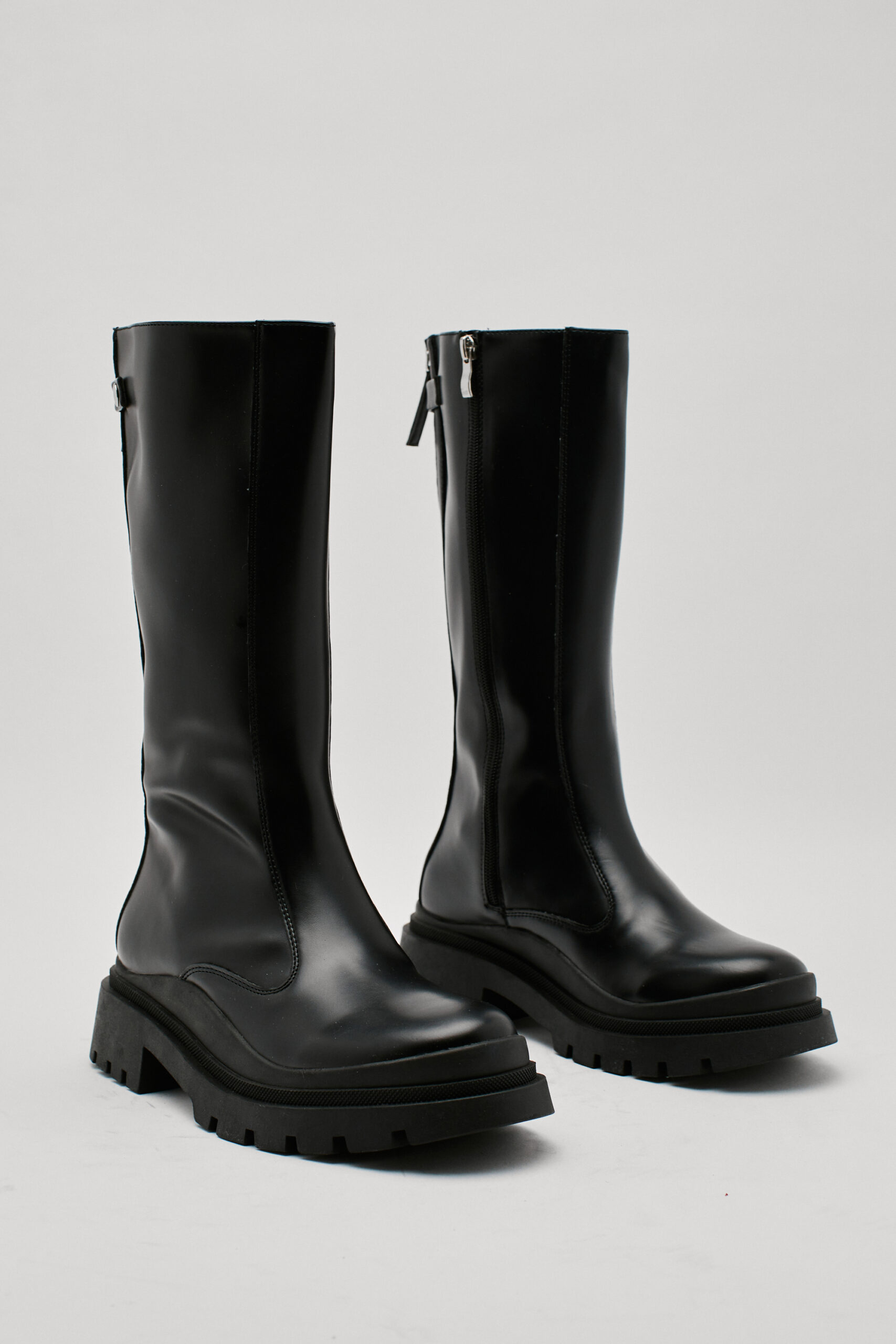 Zip Mid Rise Faux Leather Boots