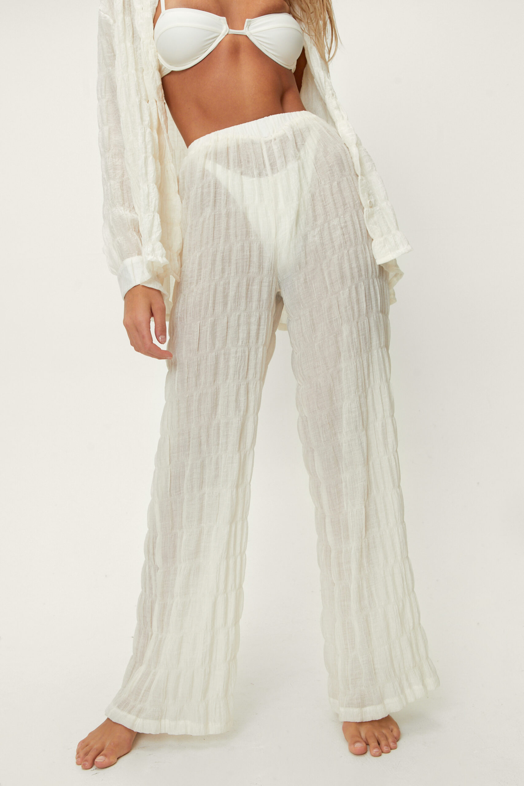 Textured Wide Leg Beach Cover-Up Pants