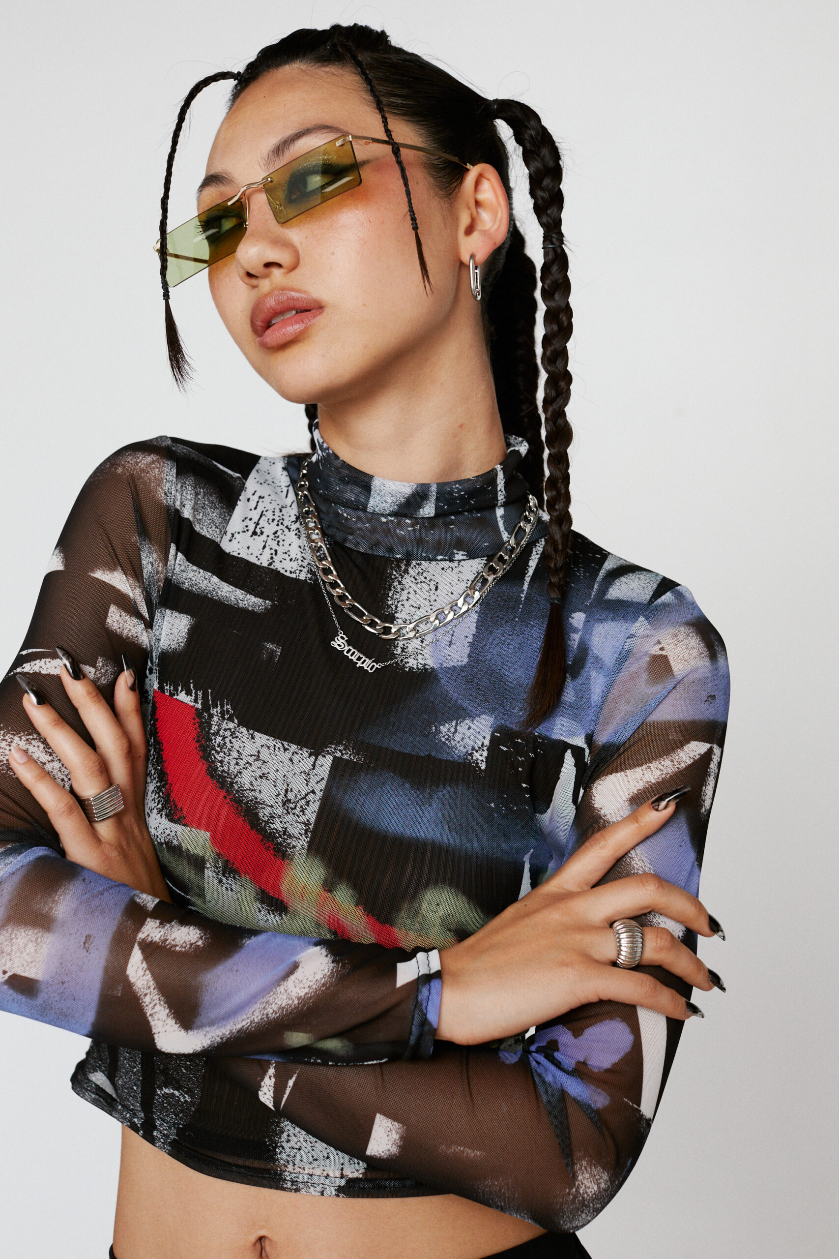 Graffiti Print Mesh Crop Top