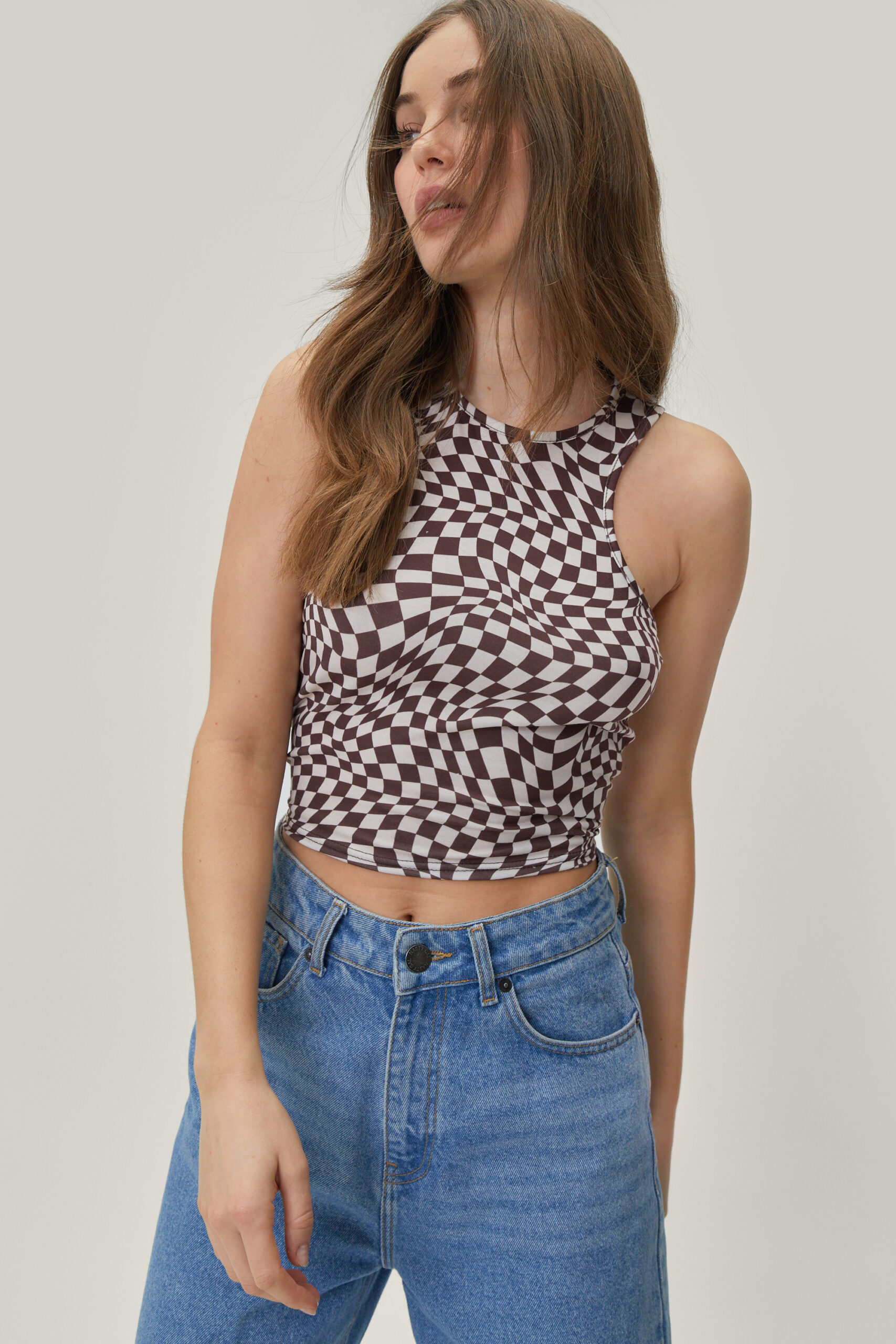 Checkerboard Cropped Racer Vest