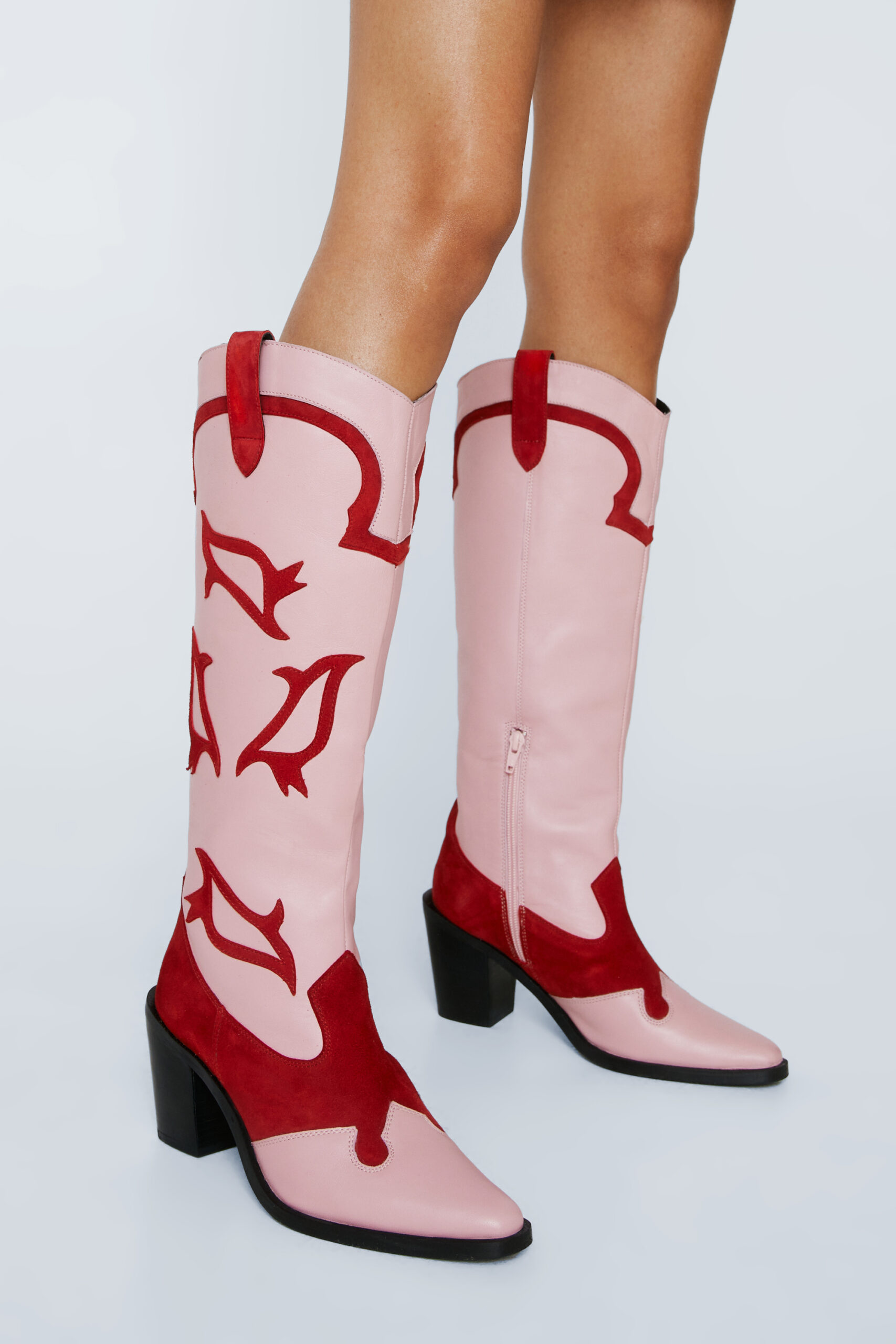 Leather Color Block Western Boots