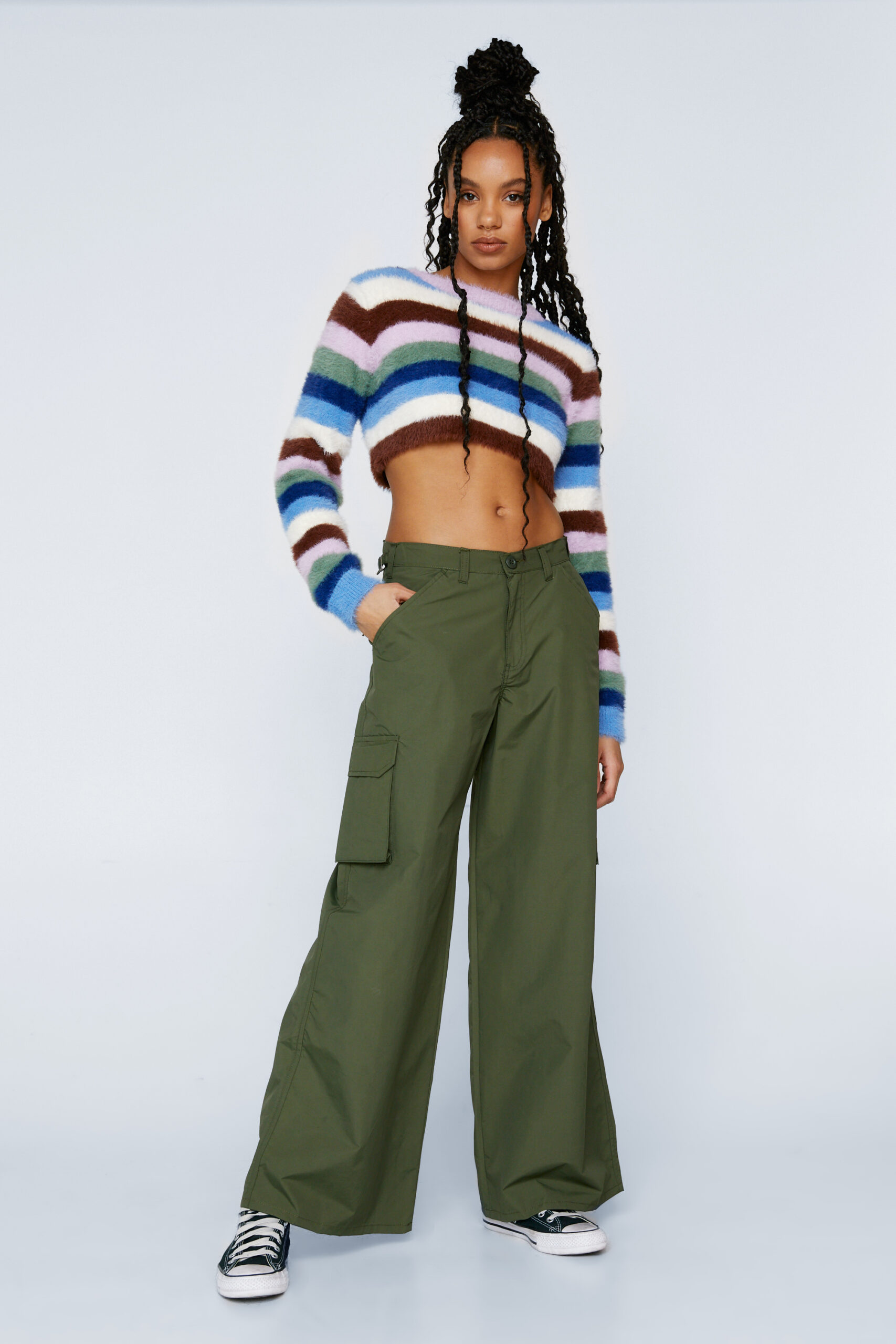 Vintage Capri Pants Y2K Crop Flare Jeans in Khaki 2000s 