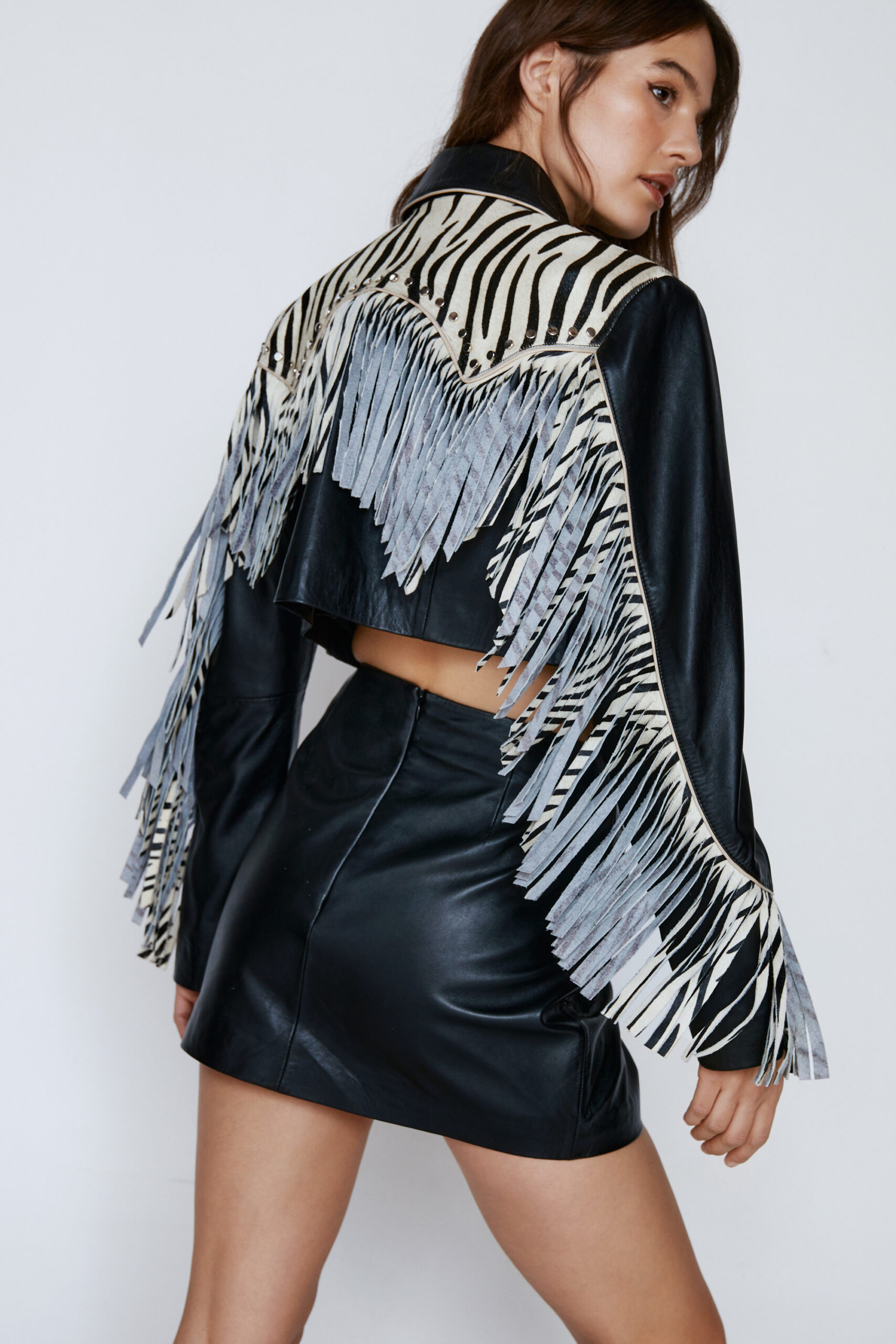Real Leather Zebra Fringed Jacket