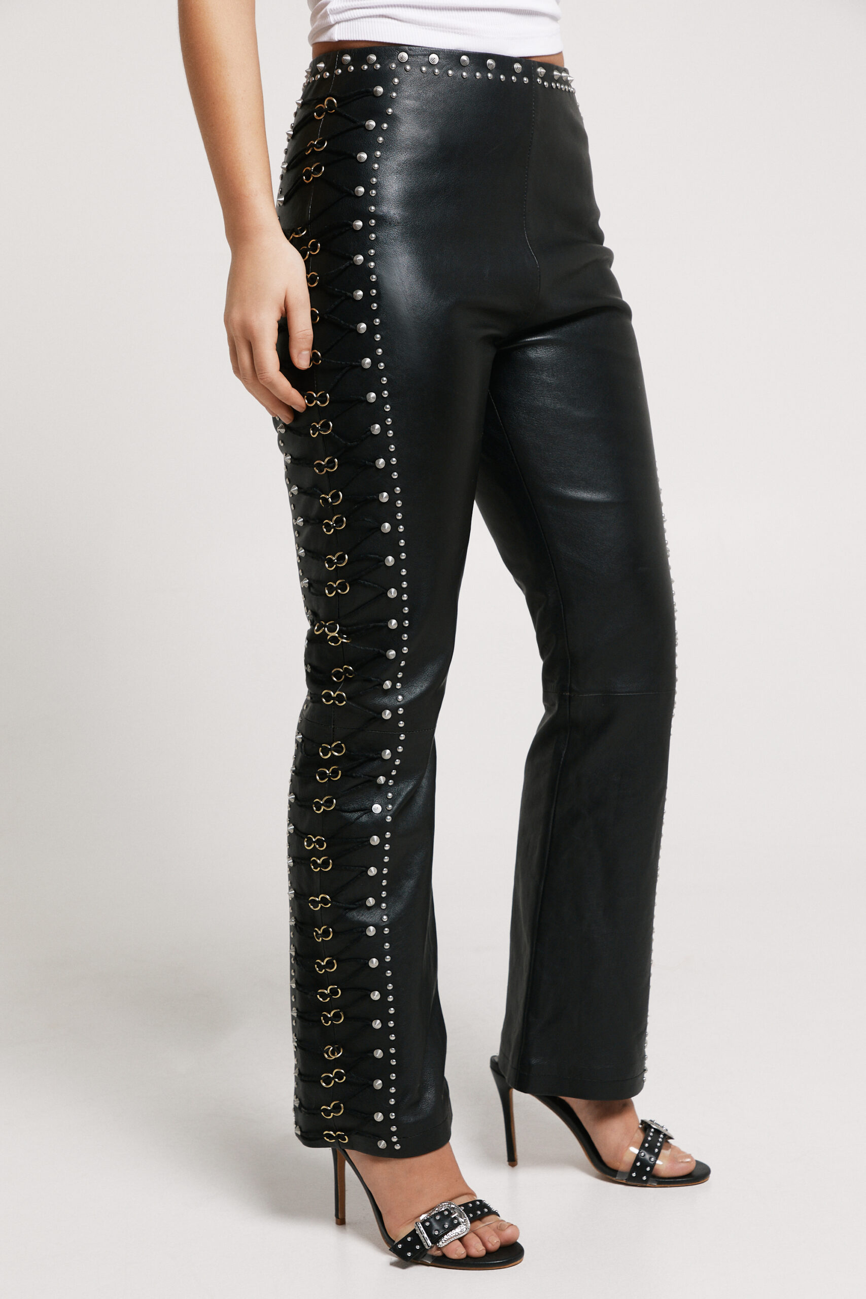 Premium Real Leather Ring Detail Pants