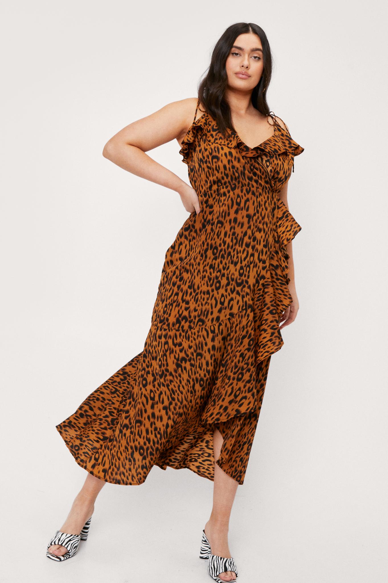 Plus Size Leopard Ruffle Maxi Dress
