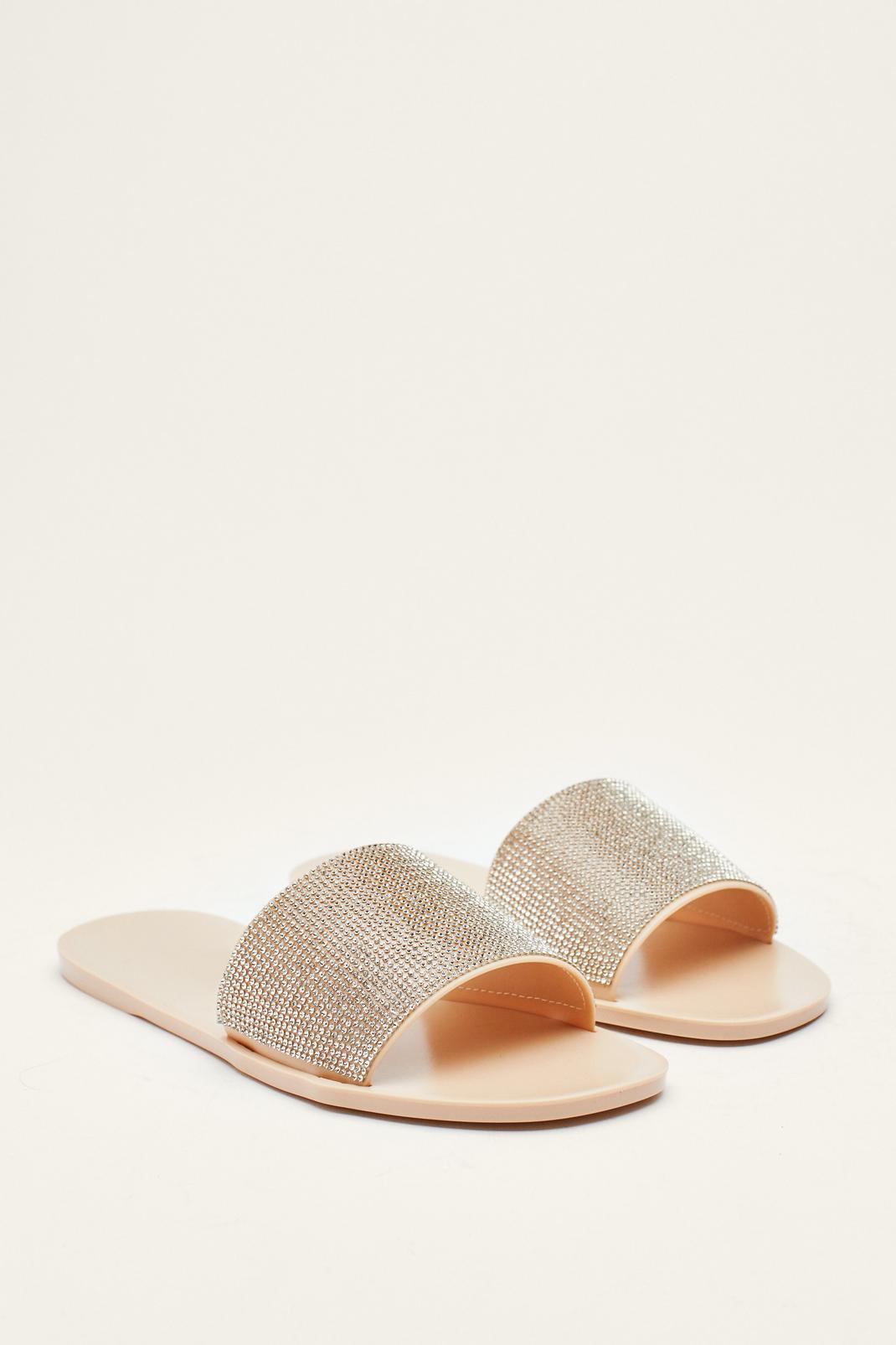 Diamante Square Toe Flat Sandals