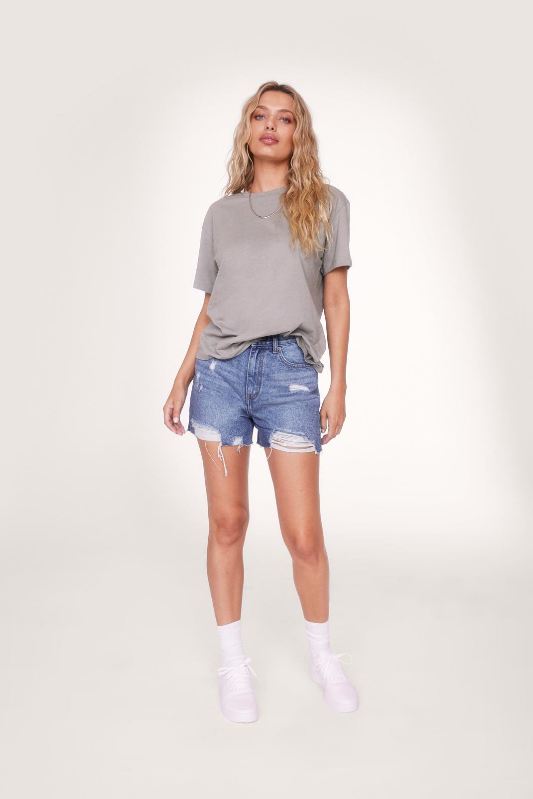 Distressed High Waisted Jean Shorts