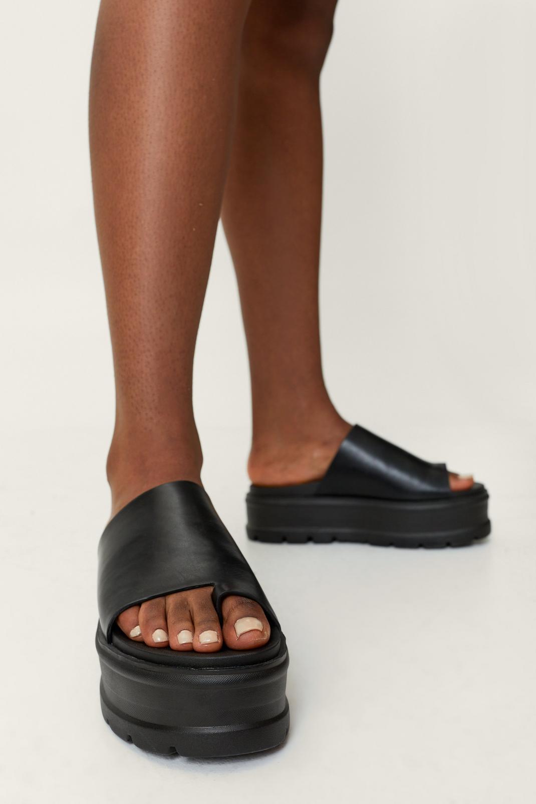 Faux Leather Flatform Mule Sandals